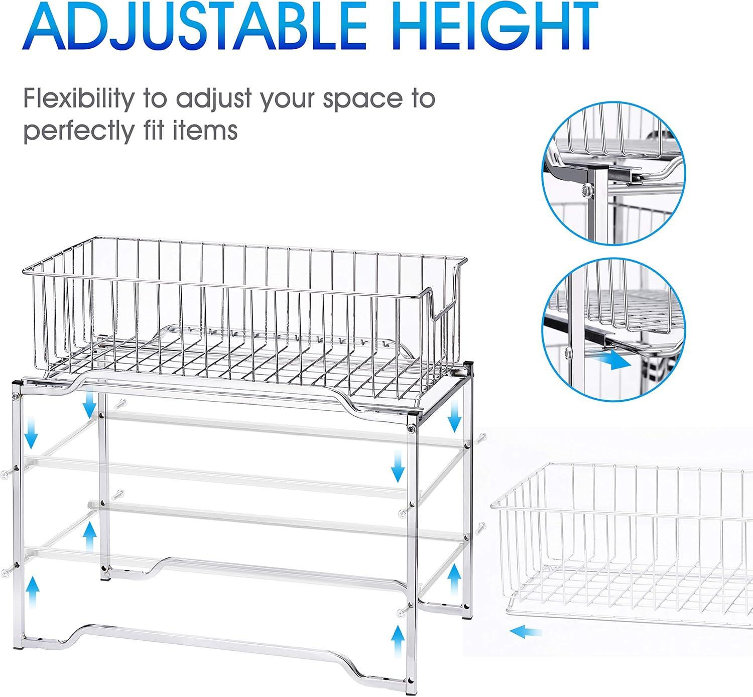 Simple Trending Stackable 2-Tier Under Sink Organizer Pull Out Cabinet with Sliding Storage Drawer, Chrome