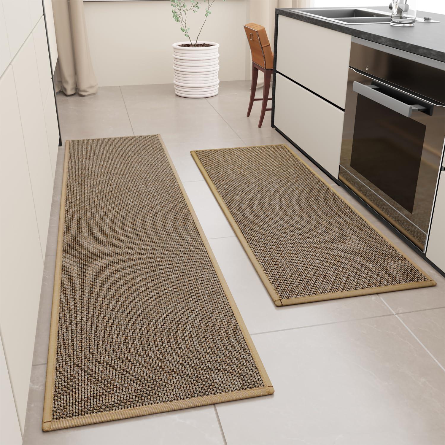 Kitchen Mat Set of 2 PCS, Cushioned Non Slip Rugs for Kitchen Floor, Absorbent Runner Comfort Standing Mats Washable for Kitchen, Office, Home (Brown, 17.3"x47"+17.3"x30")