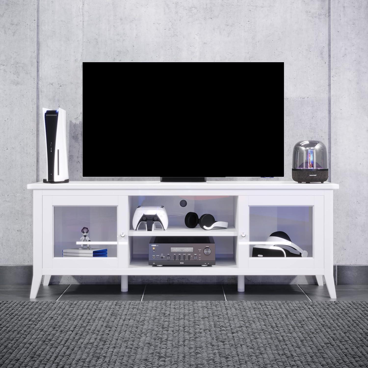 Lavish Home 55-inch TV Stand with 2 Cubbies and 2 Open Shelves (White)