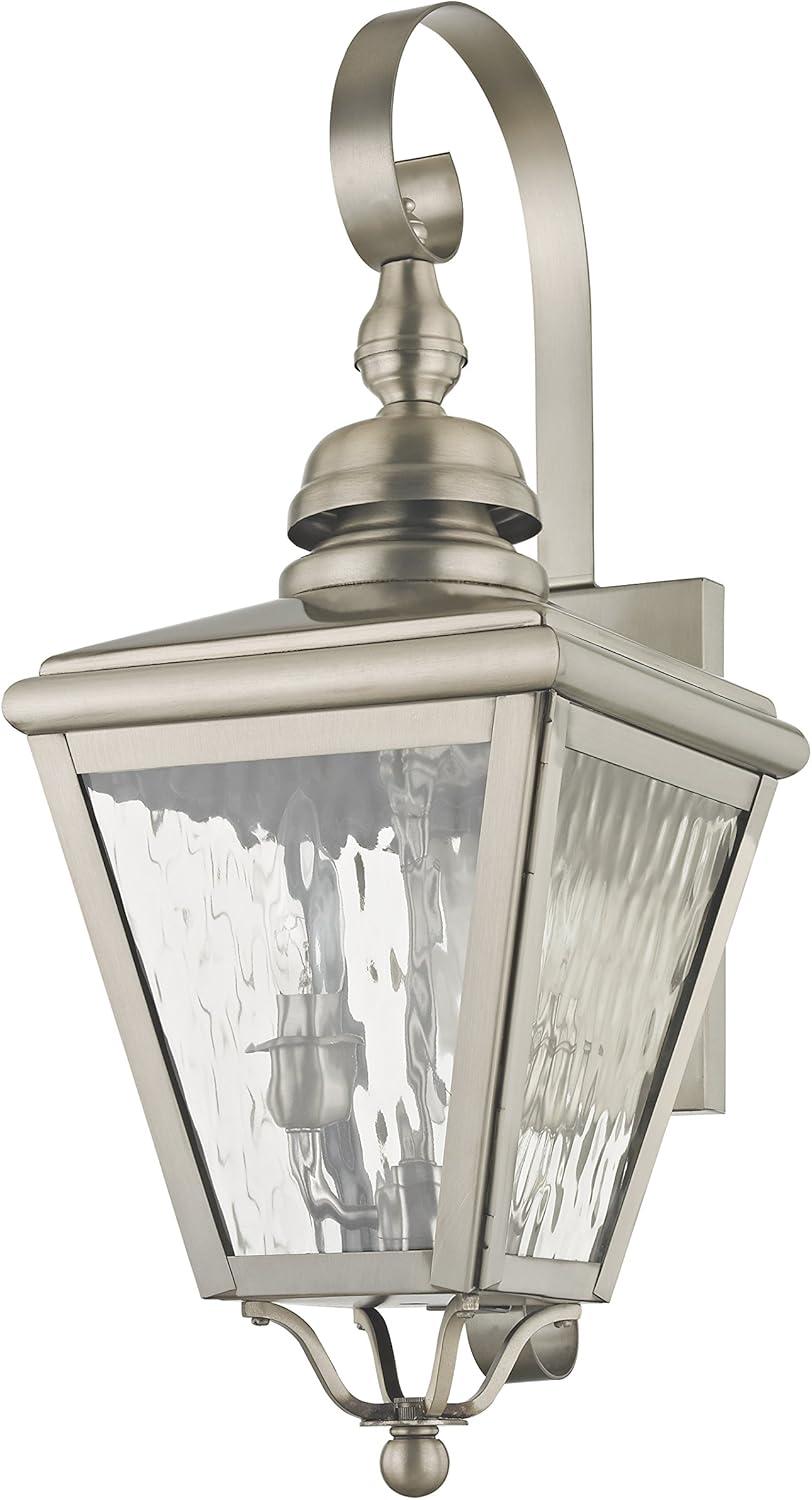 Brushed Nickel Outdoor Wall Lantern with Clear Glass