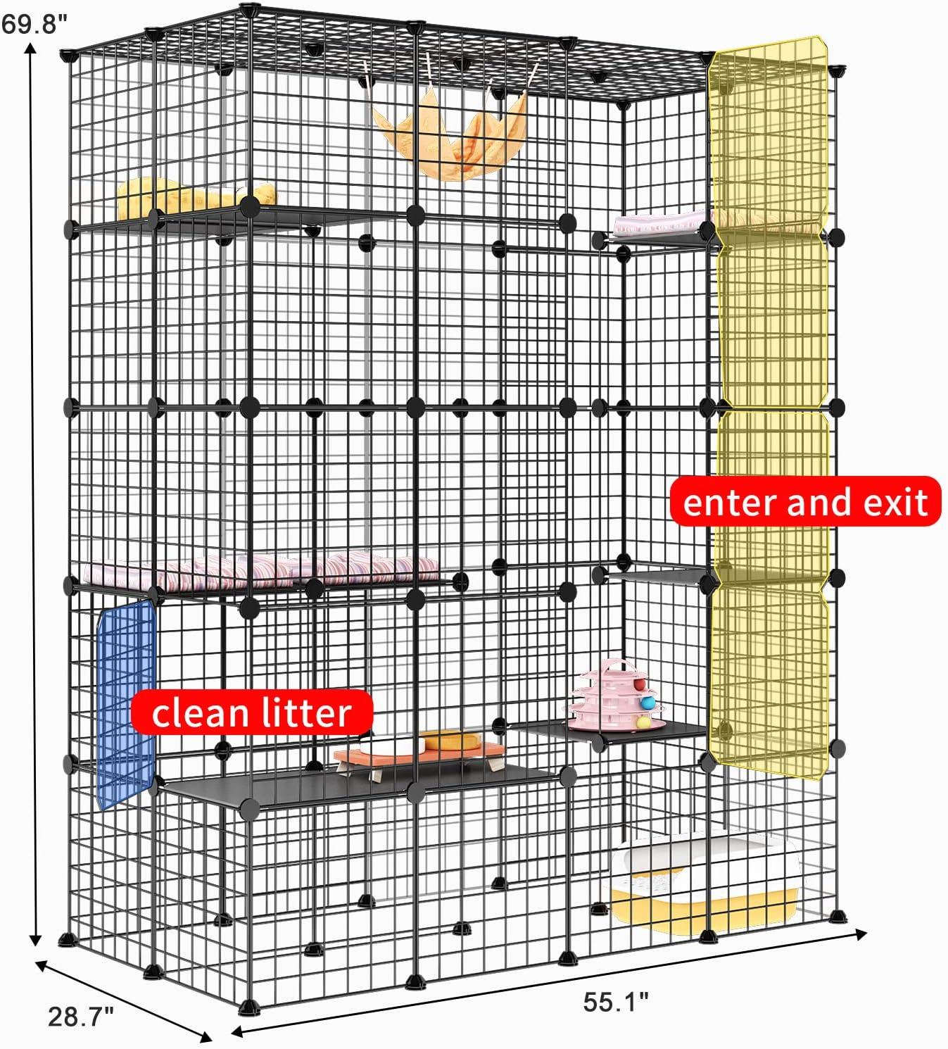 Large Black Metal Outdoor Cat House with 6 Platforms