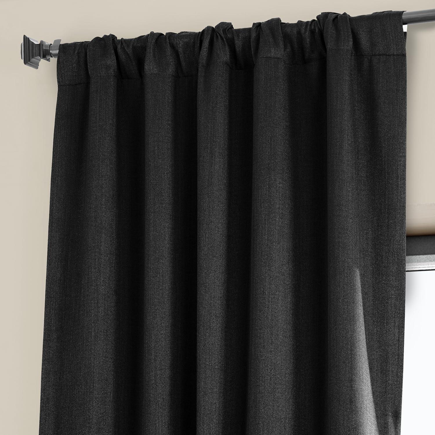 Essential Black Faux Linen Room Darkening Curtains 50W x 108L