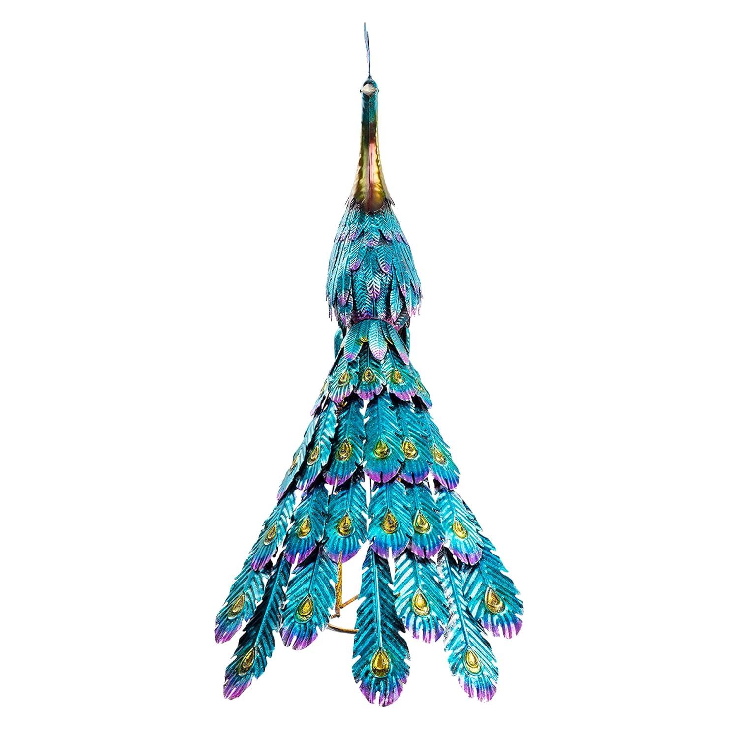 Graceful Metal Peacock Garden Statue - Alpine Corporation