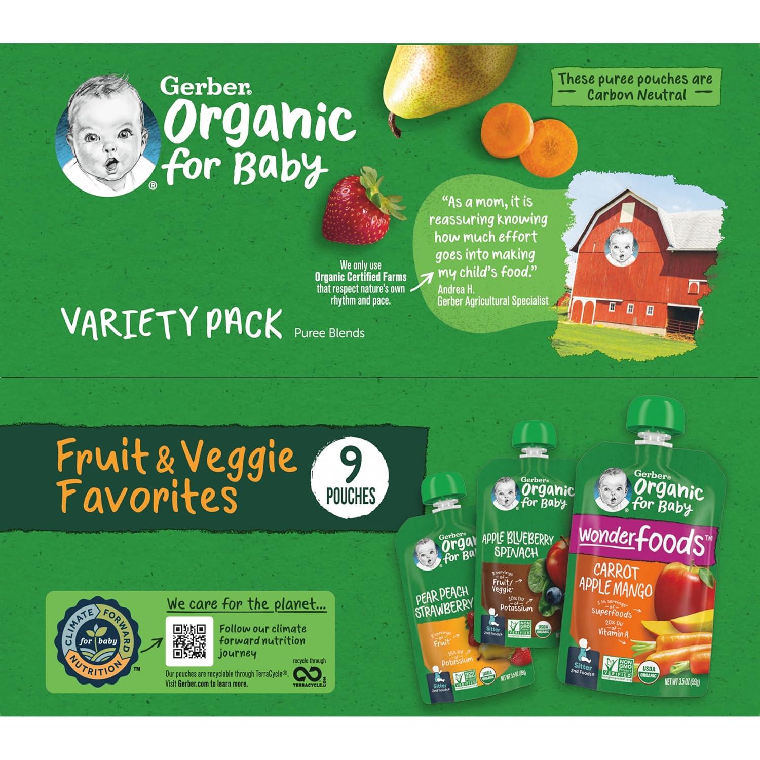 Gerber Organic Baby Food Stage 2 Fruit & Veggie Puree Pouches Value Pack - 9ct/31.5oz