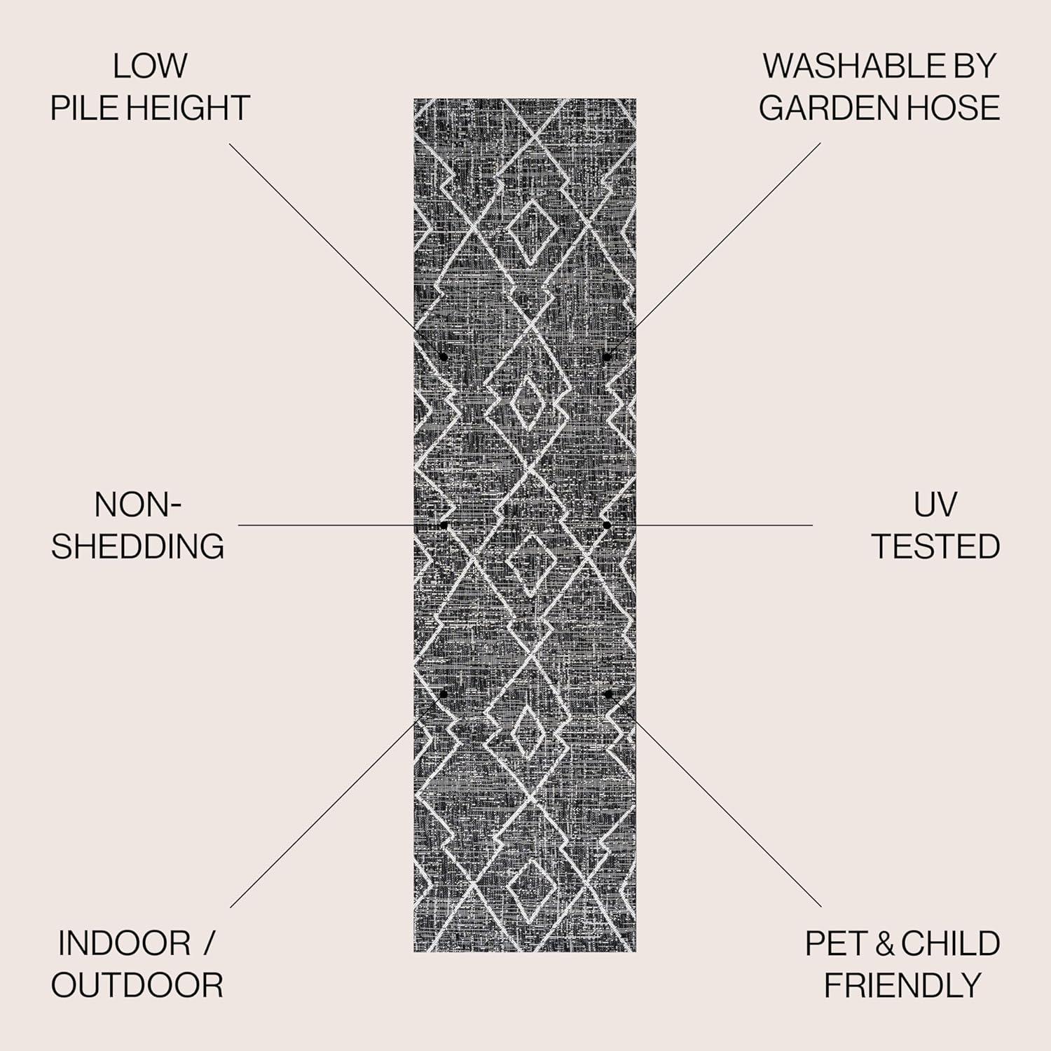 2'x10' Carwa  Diamond Trellis Indoor/Outdoor Runner Rug, Black/Ivory - JONATHAN Y