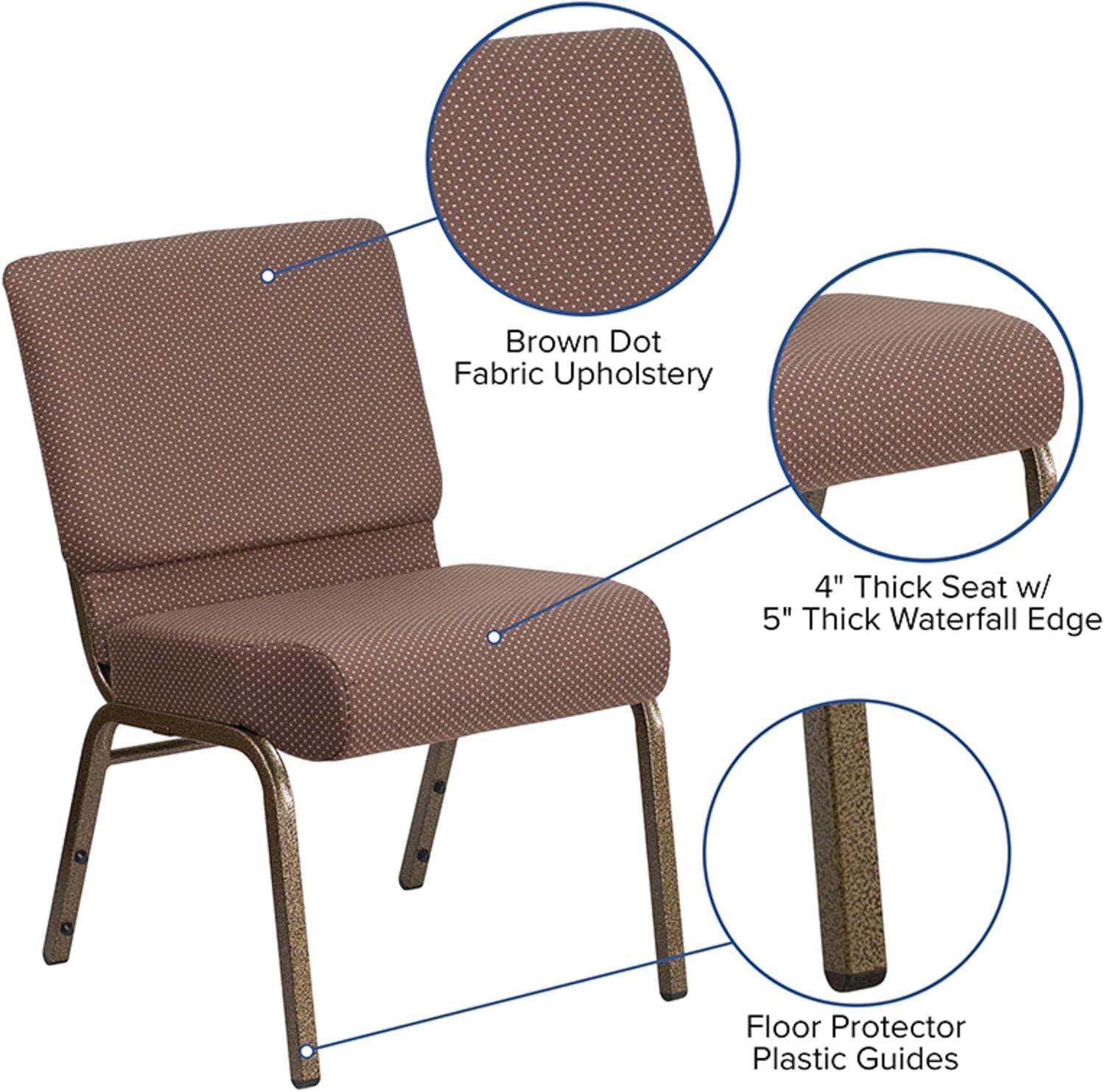 Elegant Brown Dot Fabric Stacking Chair with Gold Vein Metal Frame