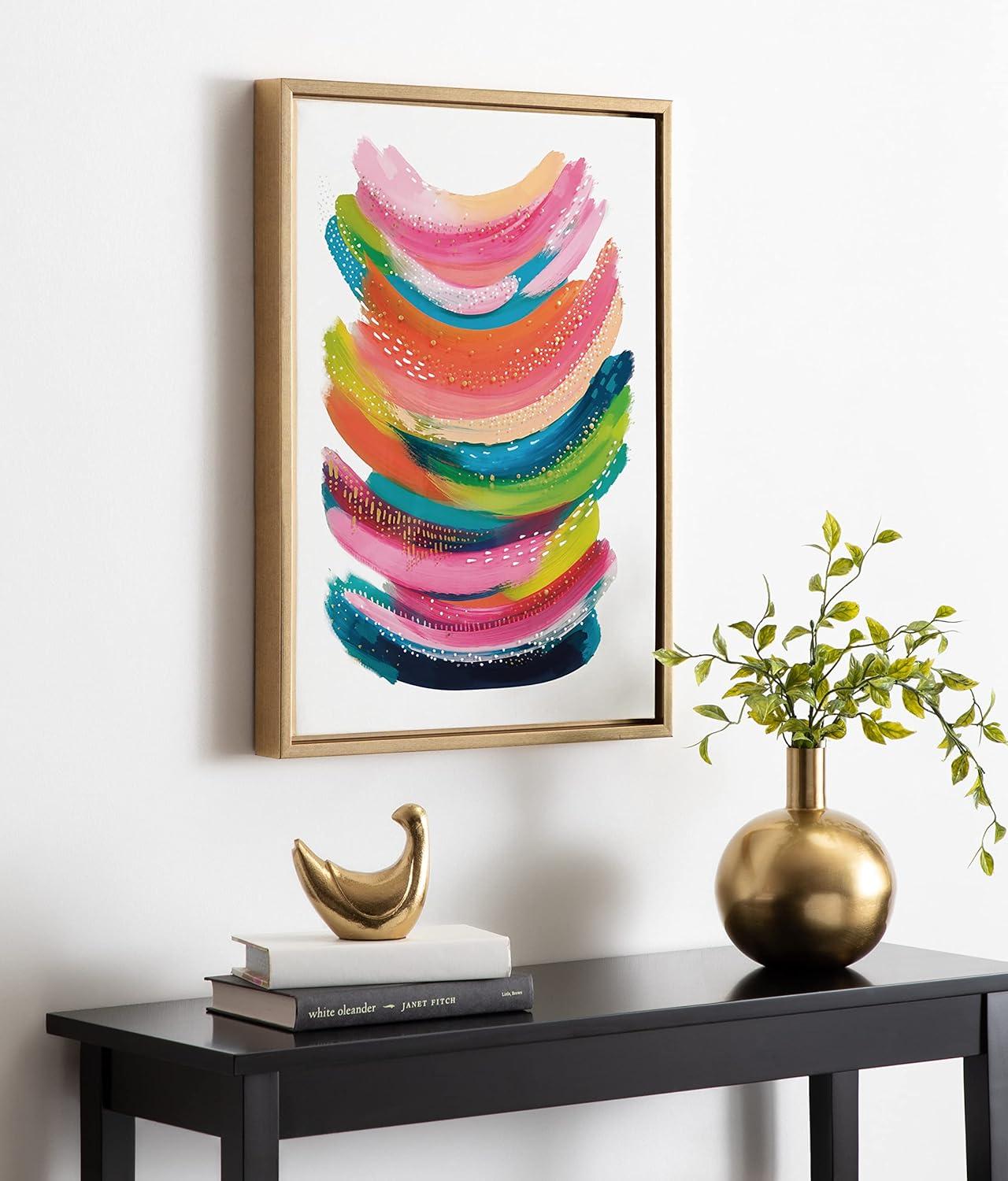 Kate and Laurel Sylvie Bright Abstract Framed Canvas Wall Art by Jessi Raulet of Ettavee, 18x24 Gold, Modern Colorful Brushstrokes Art for Wall