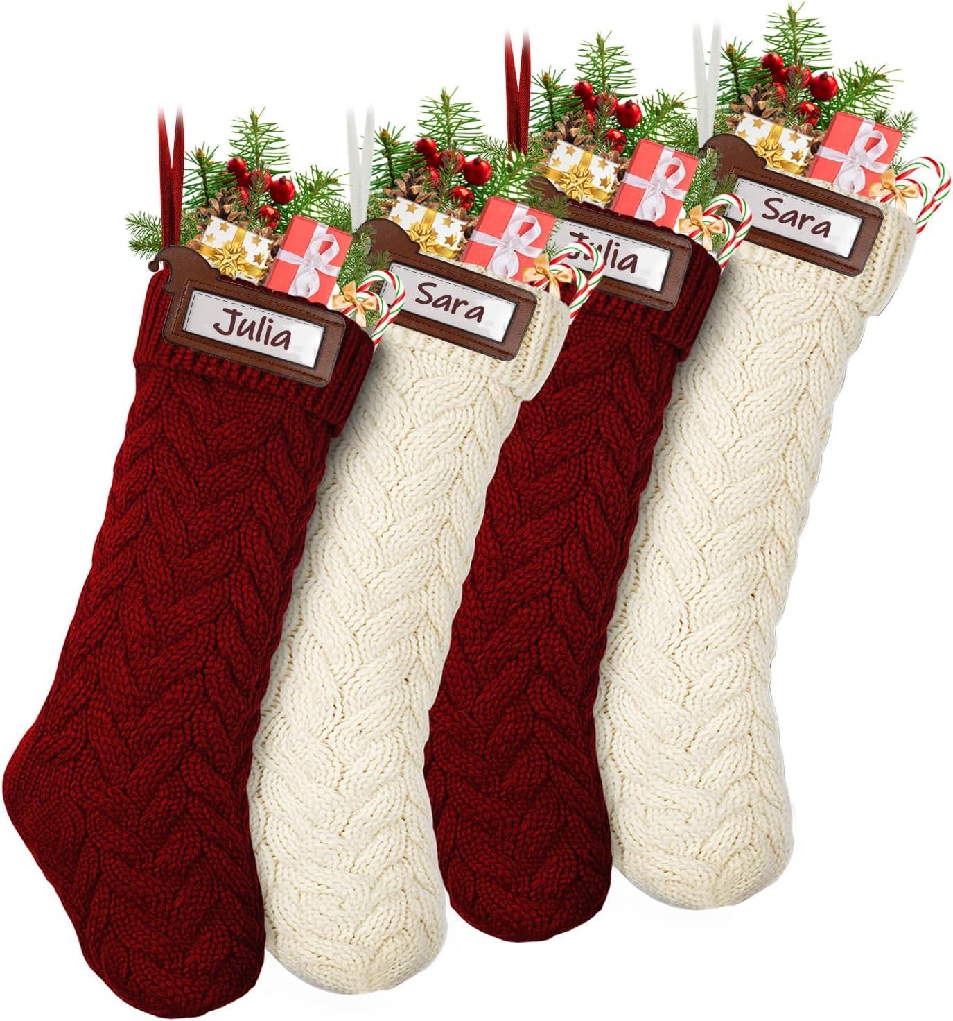 4 Pack 18" Large Knit Christmas Stockings with Name Tags