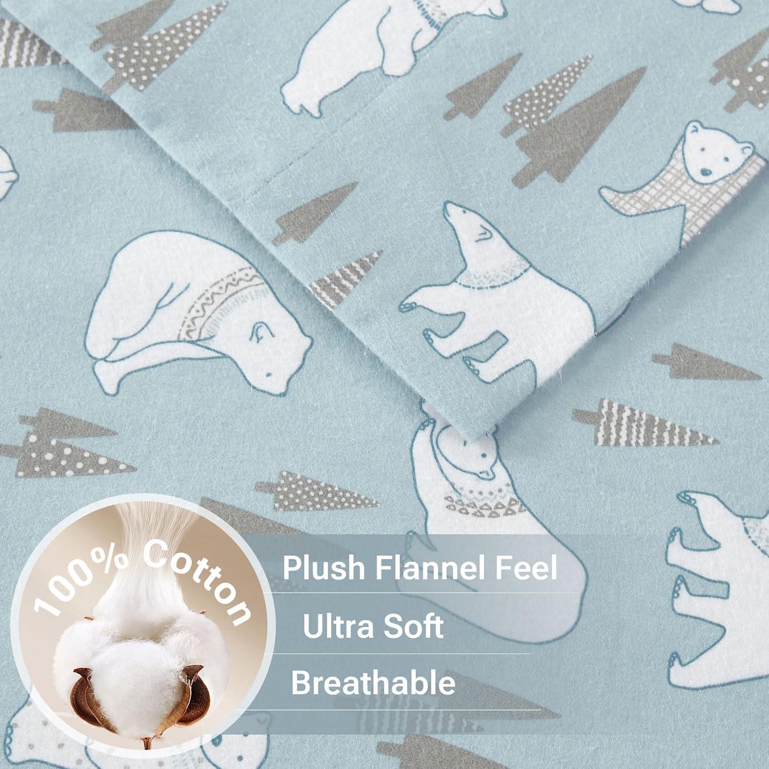 Twin Blue Polar Bear Cotton Flannel Bedding Set