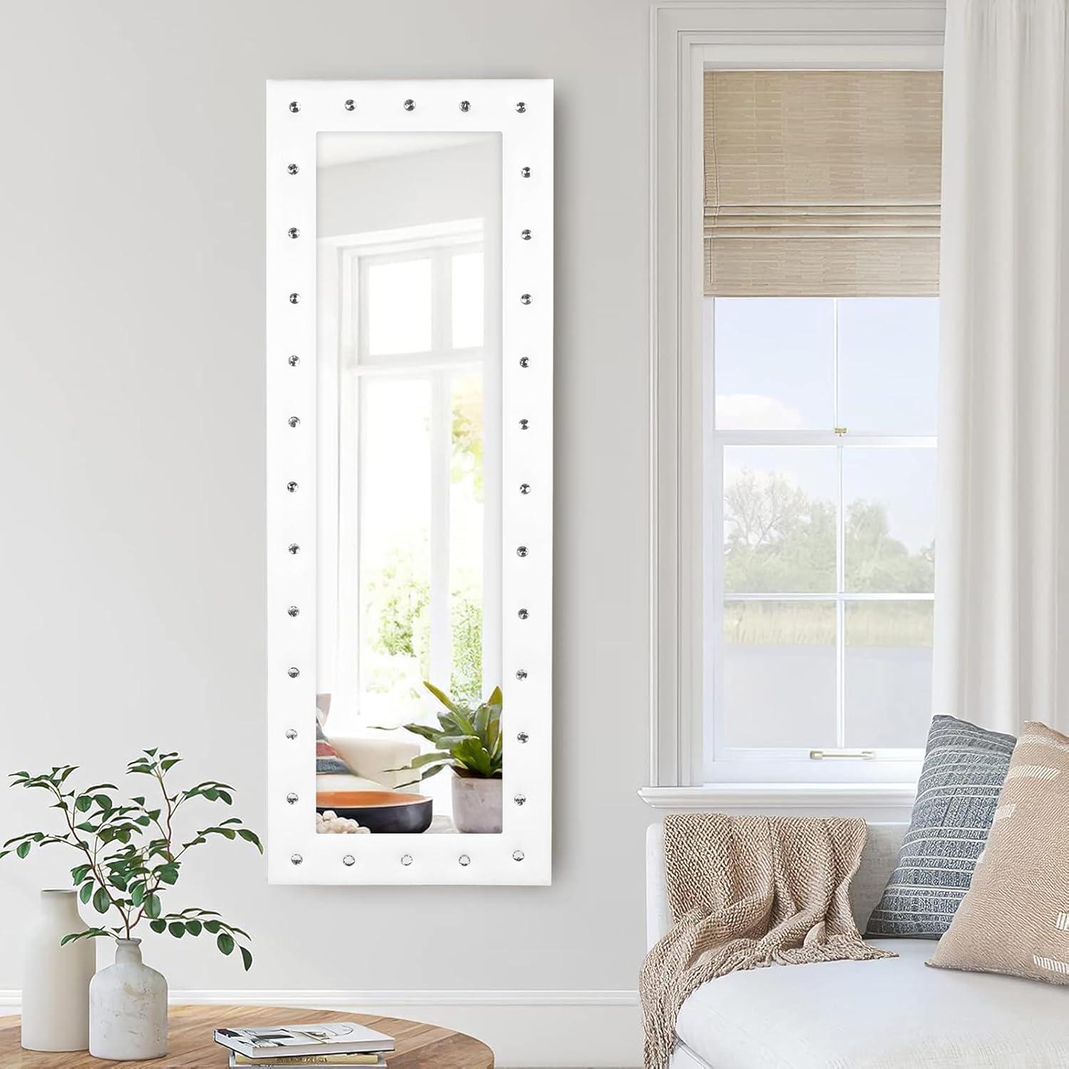 Naomi Home Crystal Tufted Floor Mirror Full Length 63 LX22 W Wall Mirror Full Length Standing Wall with Faux Wood Frame Mirrors for Bedroom - Pink