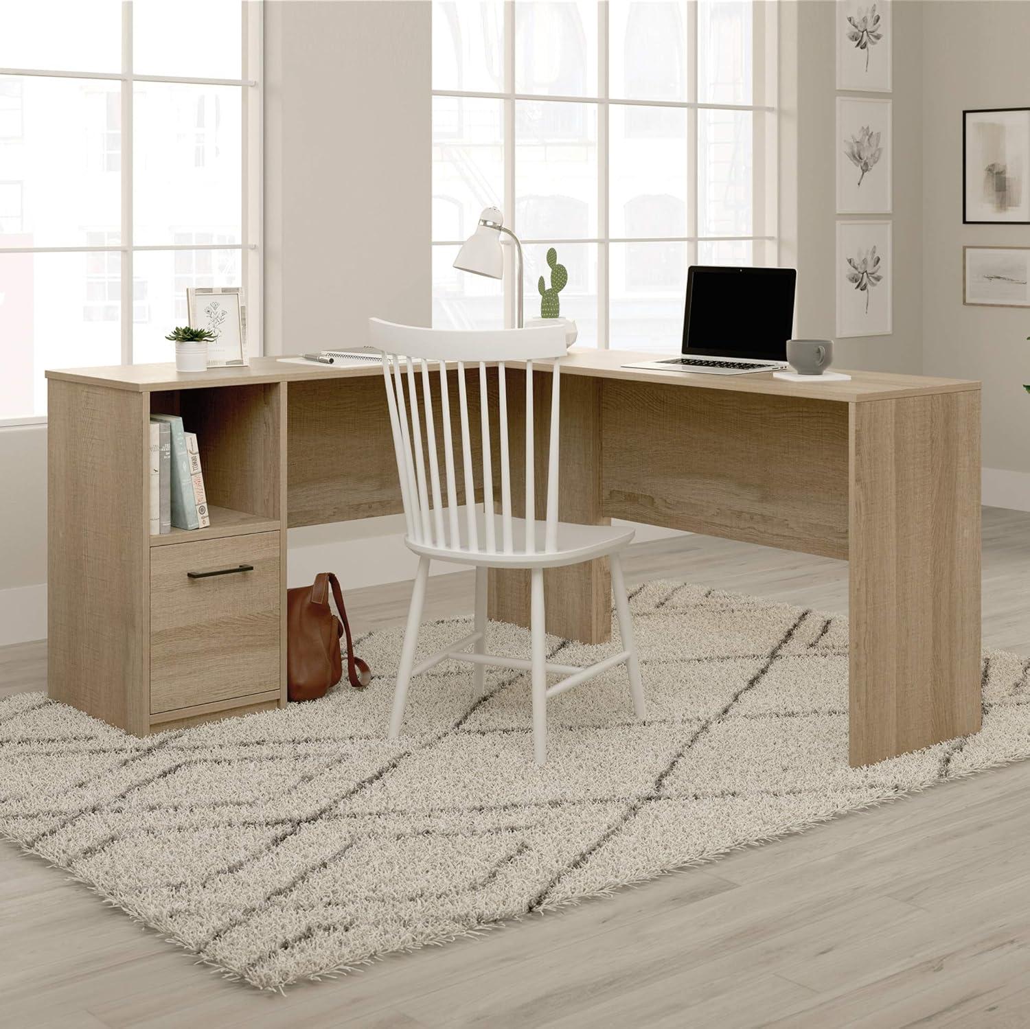 Summer Oak L-Shaped Corner Desk with Drawer and Filing Cabinet