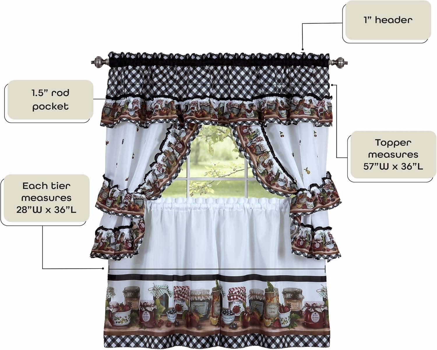 Achim Mason Jars Polyester Light Filtering Curtain Set, Black/White, 57" x 36"