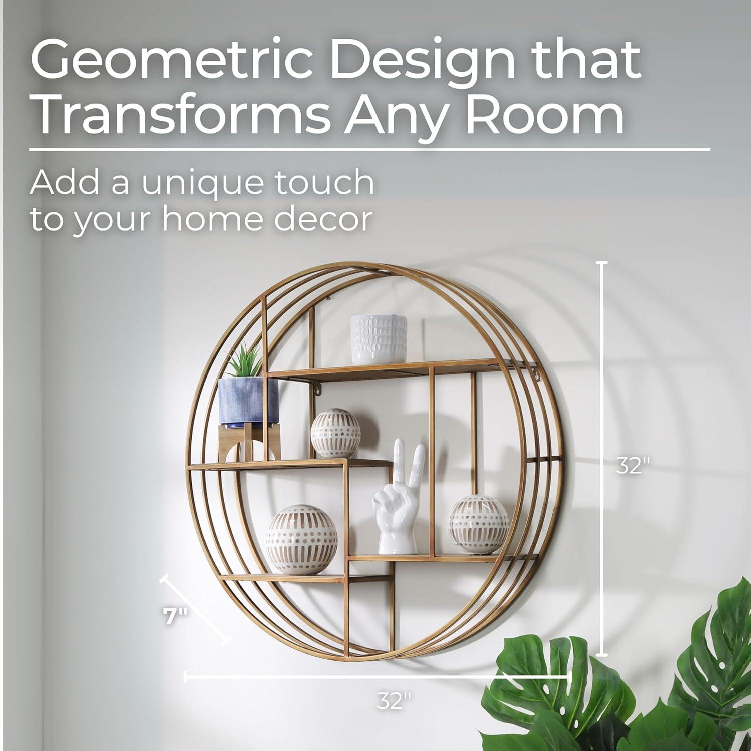 Sagebrook Home Kittle Modern Glam Iron and Wood Wall Storage Shelf