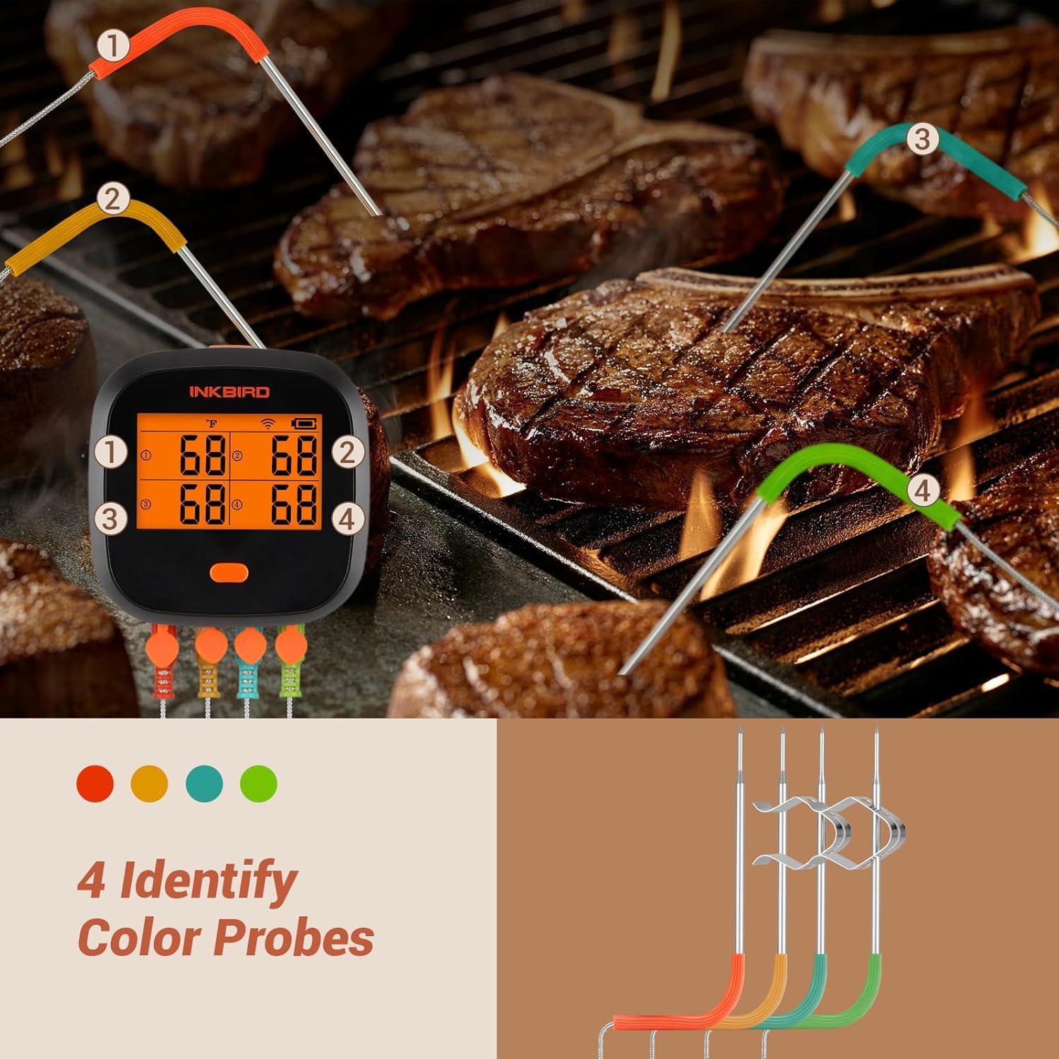 Inkbird IBBQ-4T Wi-Fi Rechargeable CD Display Timer Alarm BBQ Meat Thermometer with 4 Probes