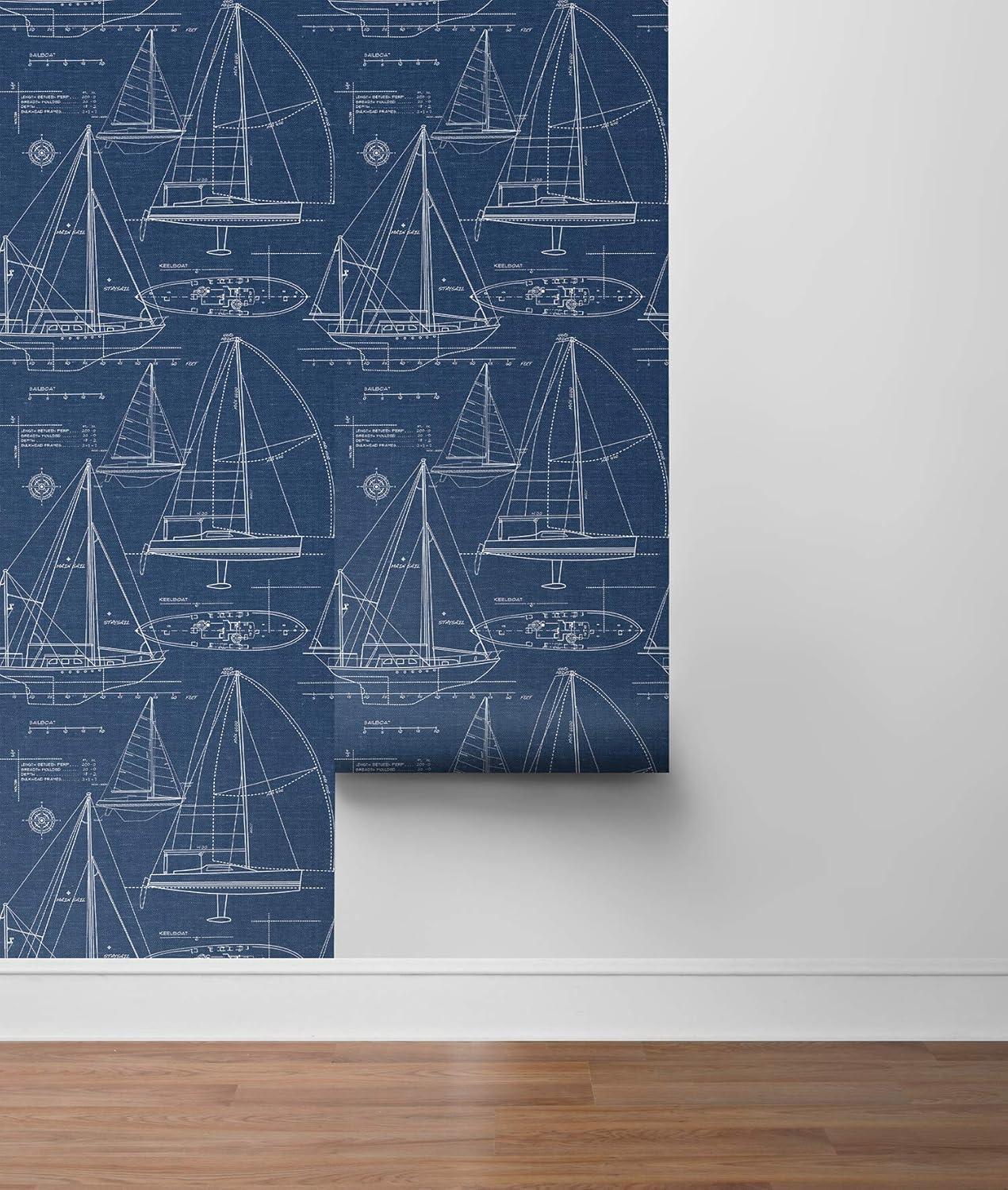 NextWall Navy Blue Yacht Club Peel and Stick Wallpaper