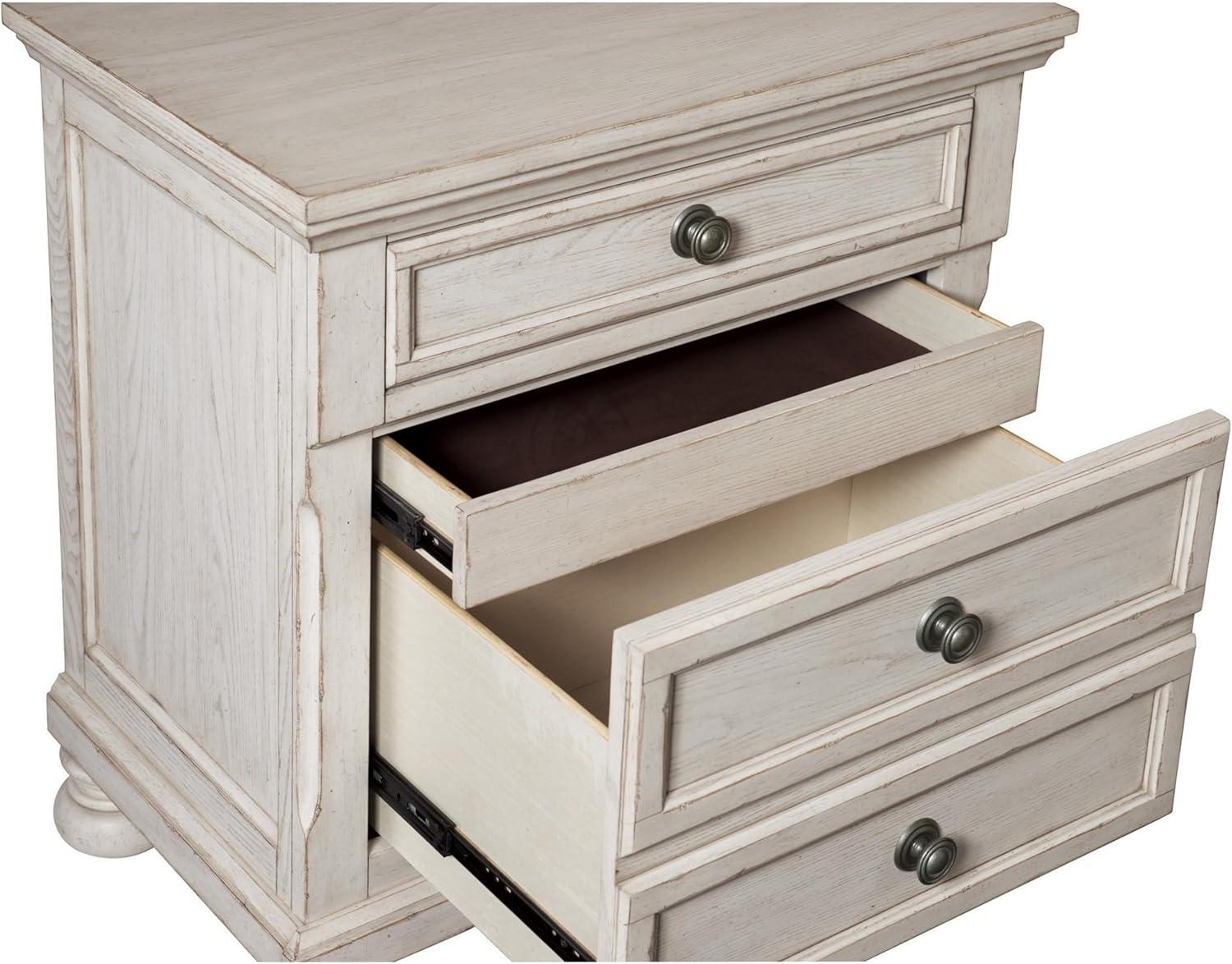 Cottage 2 Drawer Nightstand with Molded Details & Bun Feet, Antique White