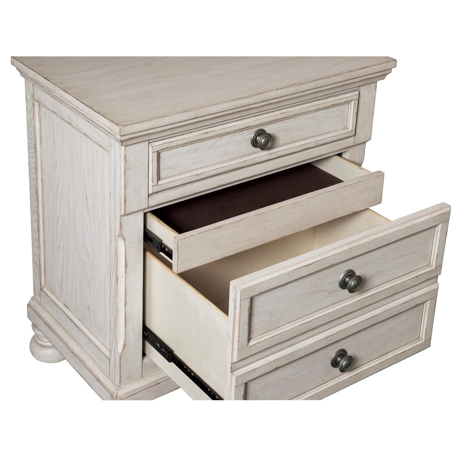 Cottage 2 Drawer Nightstand with Molded Details & Bun Feet, Antique White