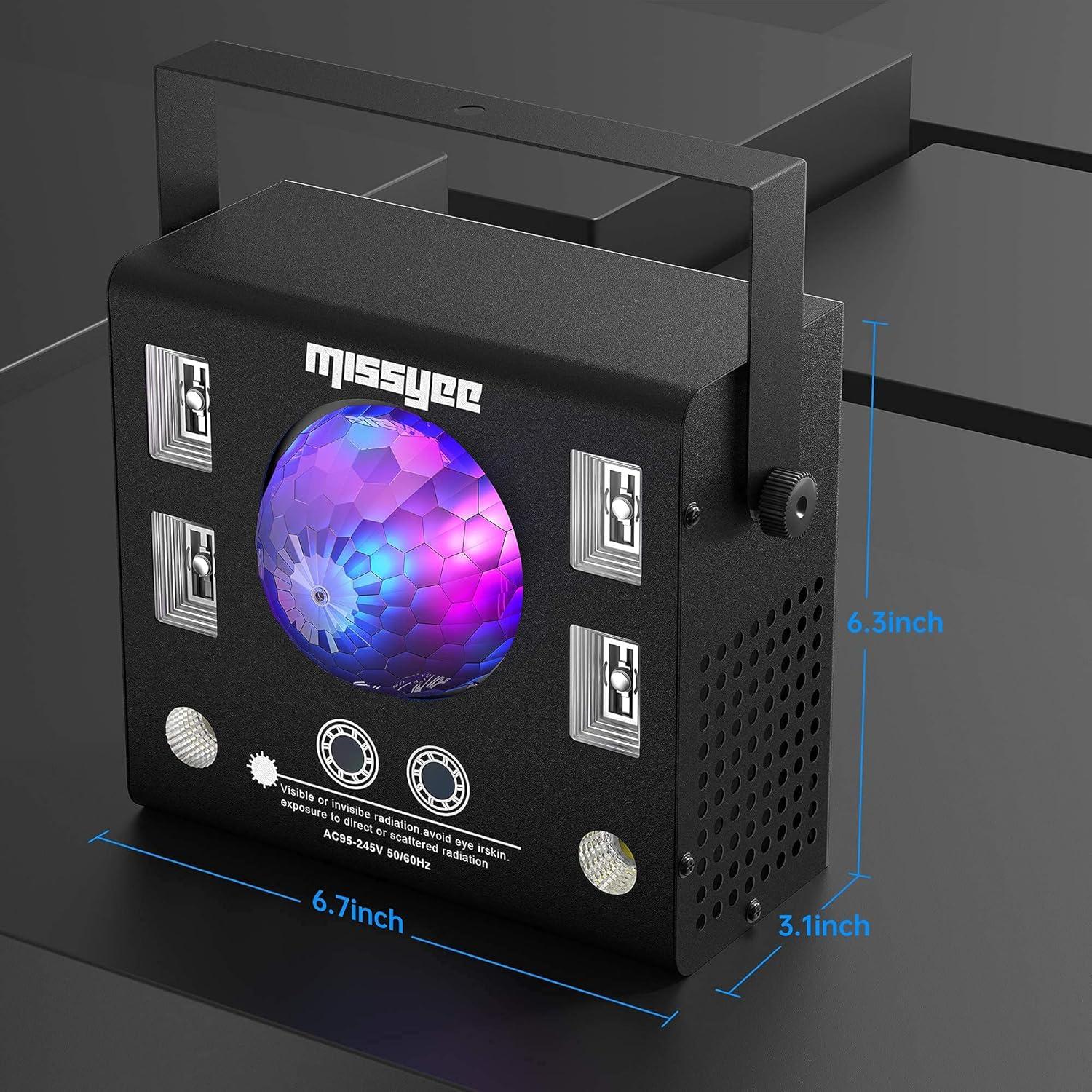 DJ Lights 4 in 1 with Disco Ball, LED Pattern & Strobe Sound Activated Stage Lights, Compatible with DMX Control for Home Dance Wedding Event Party