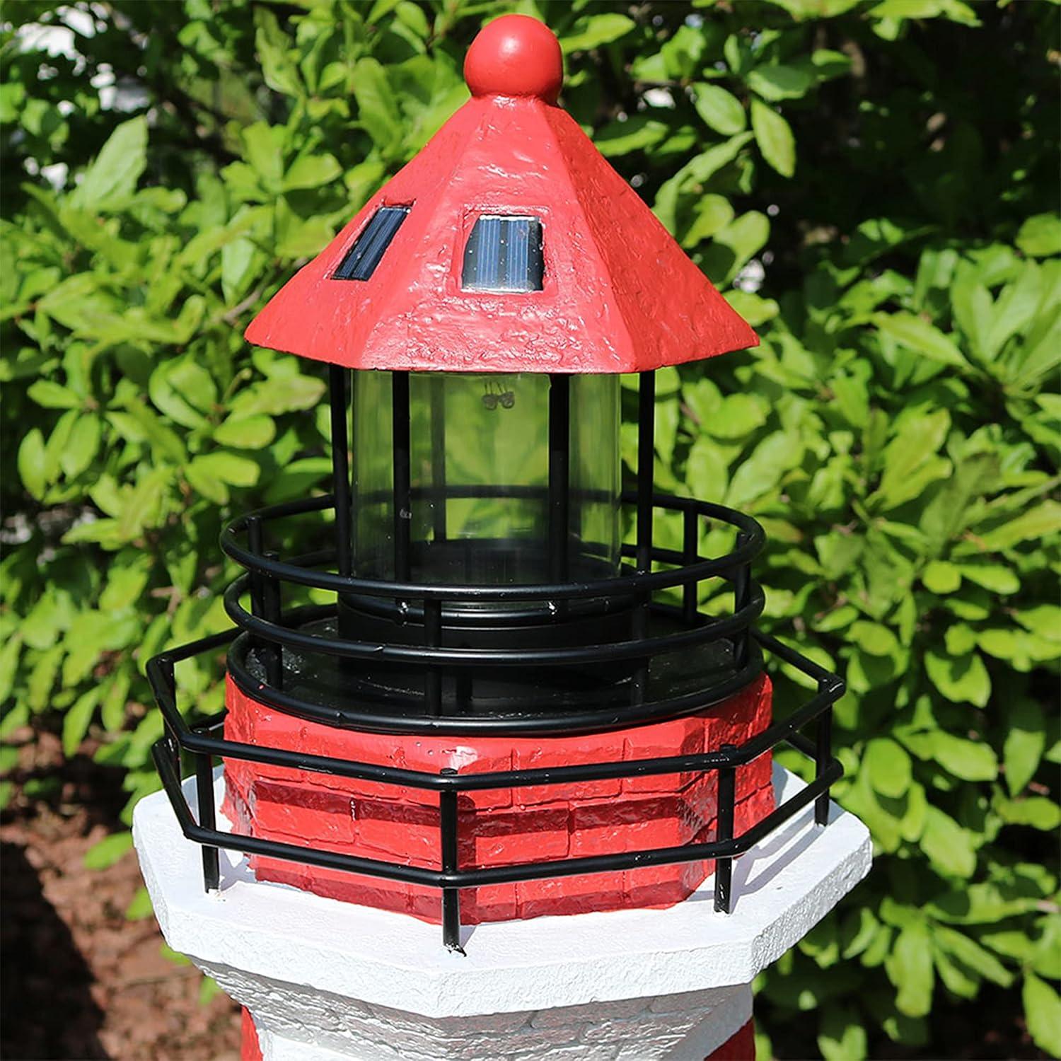 Longshore Tides Caudillo Striped Resin Solar Resin Outdoor LED Lighthouse Statue