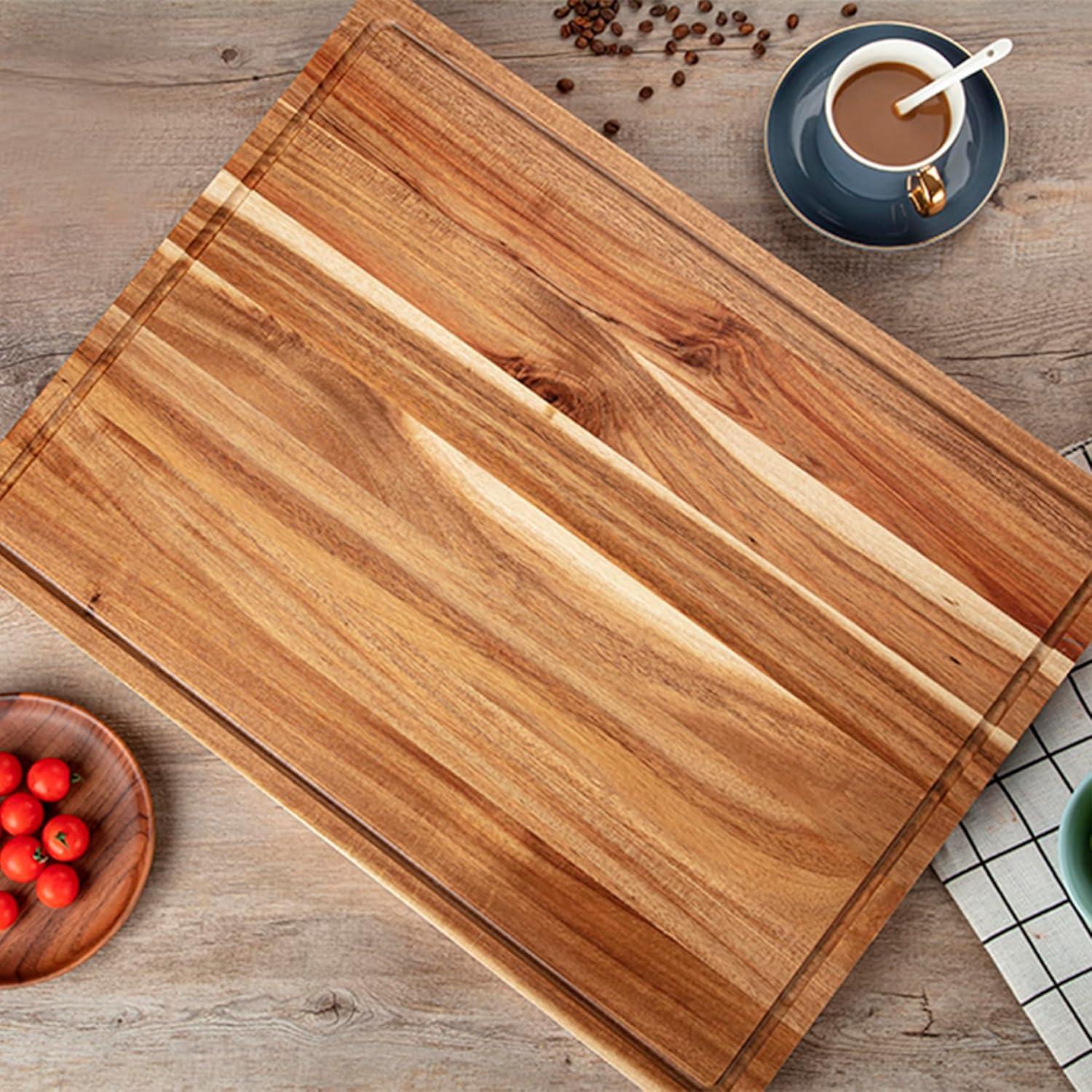 Extra Large Acacia Wooden Cutting Board with Handles - Durable & Healthy Butcher Block for Kitchen C 24x18 Inch Chopping Board Charcuterie Board Serving Board Breakfast Board|Chopping Board Charcuteri