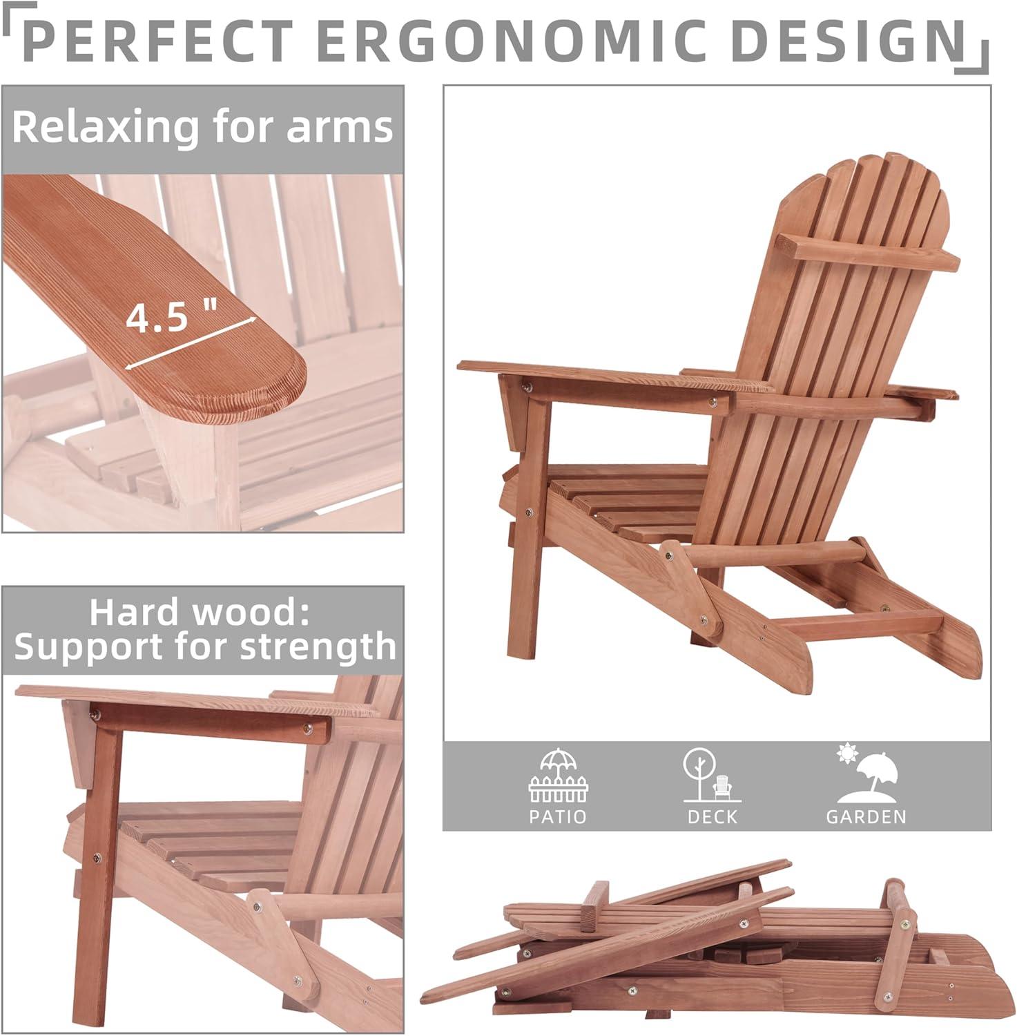 Rustic Brown Wooden Folding Adirondack Chair for Outdoor Patio