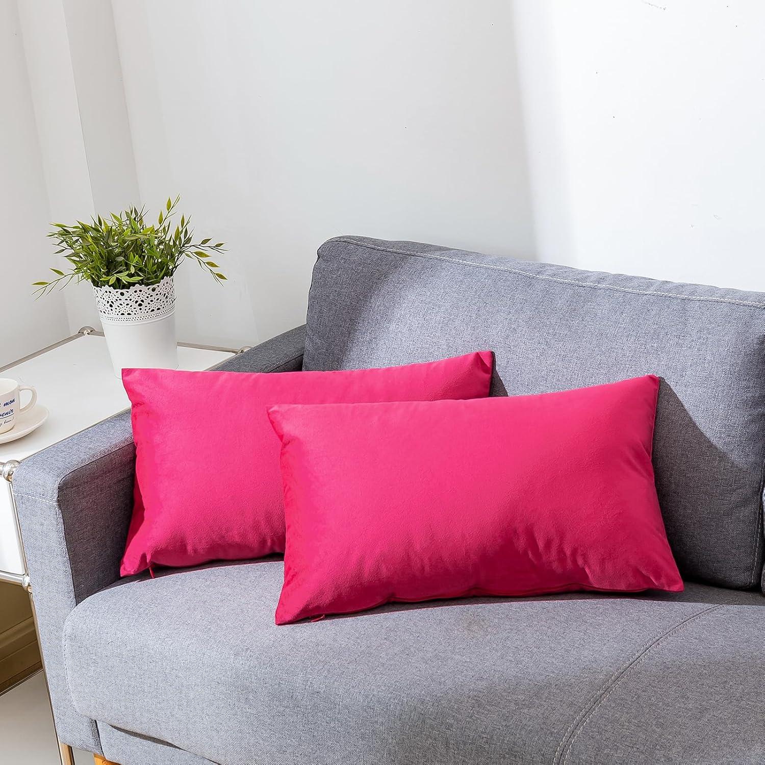 RainRoad Hot Pink Throw Pillows Covers Set of 2 Soft Velvet Decorative Pillow Covers 18x18 Inch for Couch Bed(Hot Pink, 18" x 18"(Pack of 2))