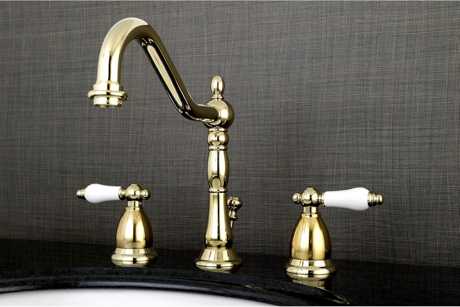 Kingston Brass Heritage Two-Handle 3-Hole Deck Mount Widespread Bathroom Faucet with Brass Pop-Up Drain