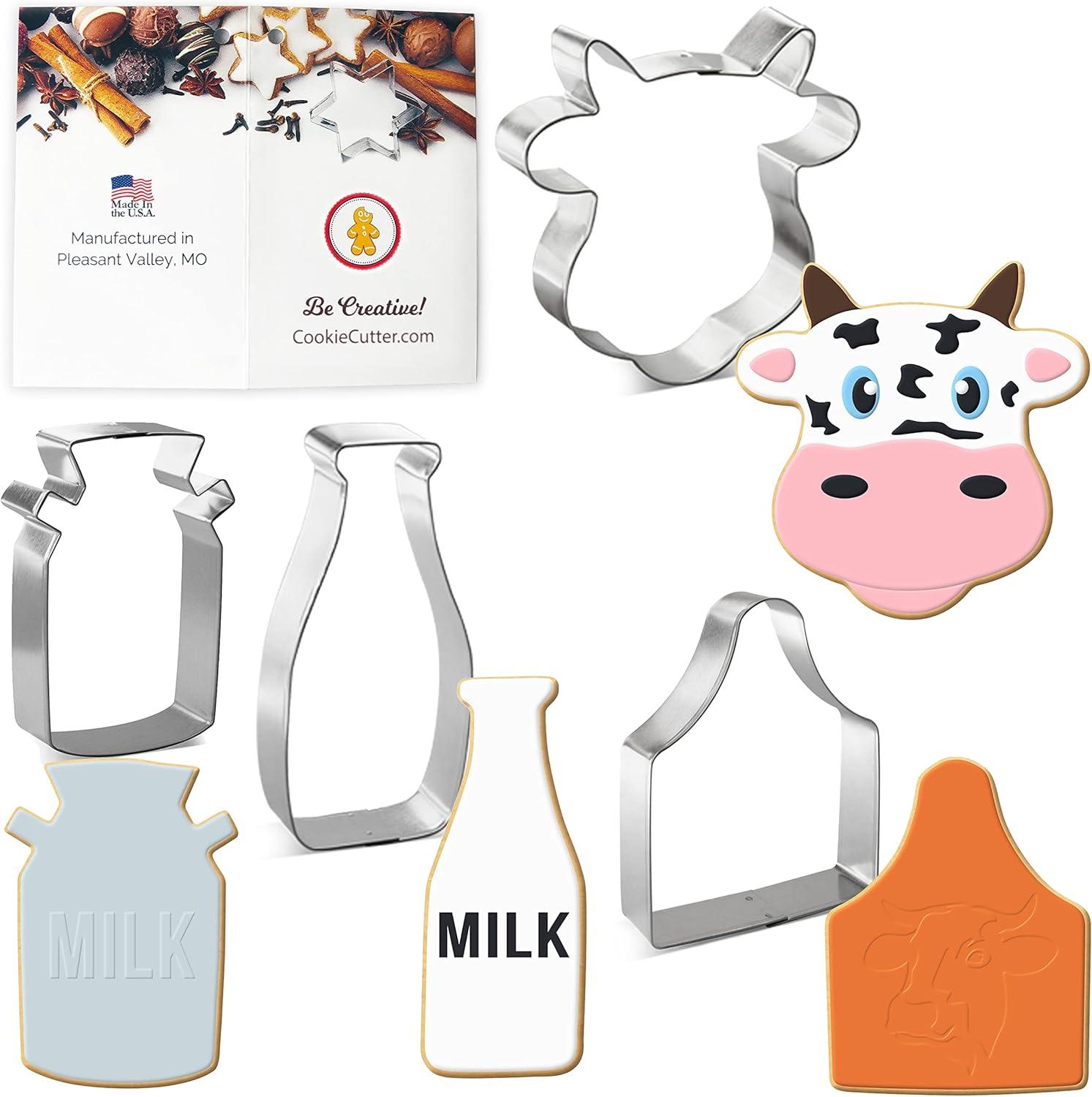 Dairy Farm Cow Cookie Cutter 4 Pc Set HS0458 with Special Sugar Cookie Recipe. Foose - USA