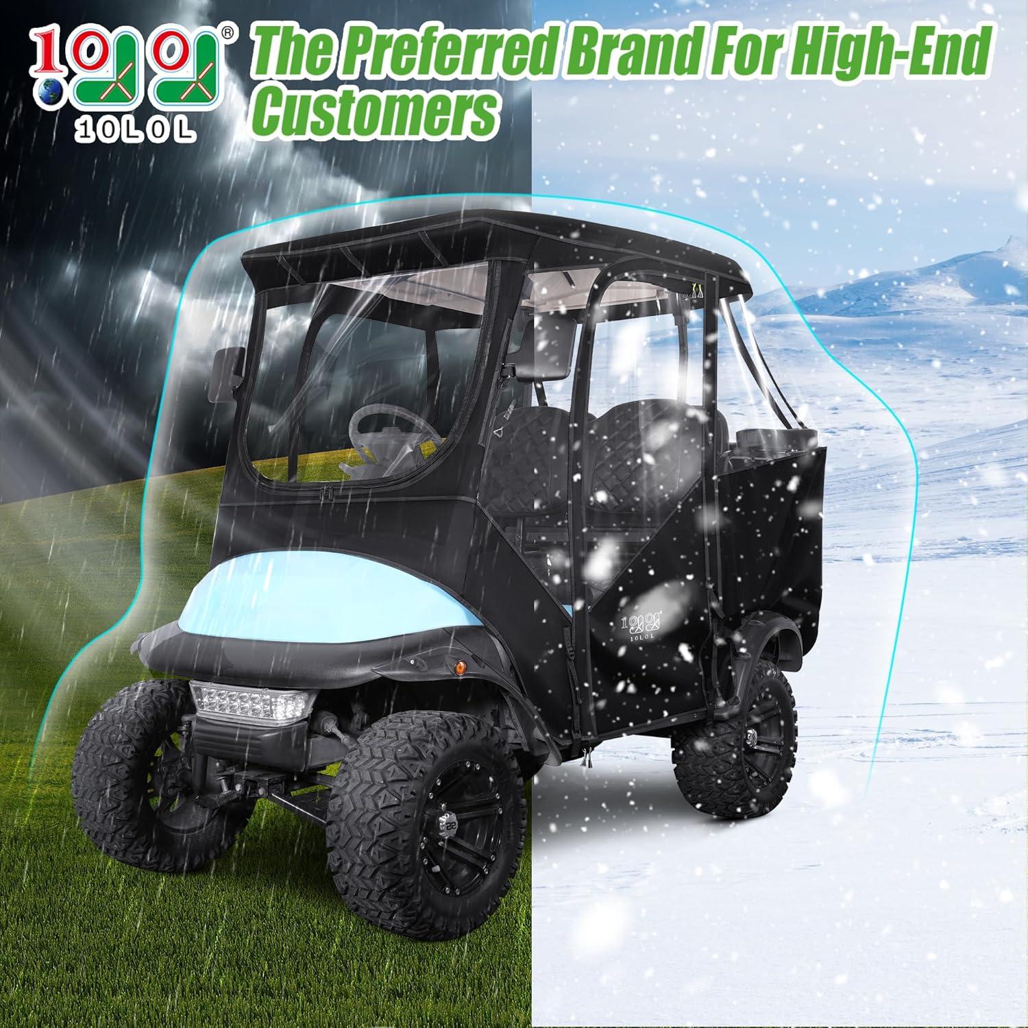 10L0L Golf Cart Cover 4 Passenger for Yamaha EZGO Club Car, 420D Waterproof Sunproof Dustproof Enclosure Cover, Black