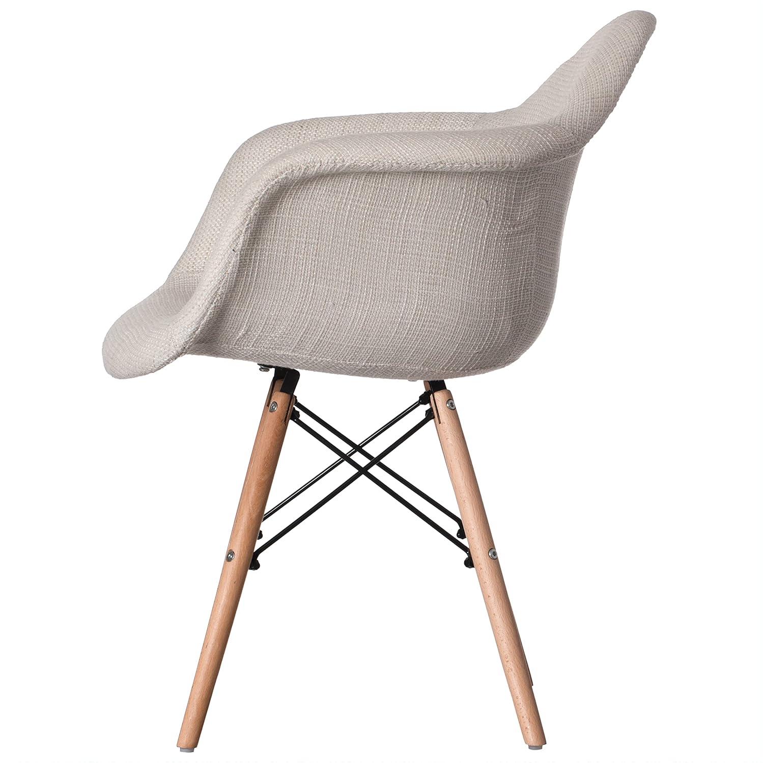 George Oliver Mid-century Modern Style Fabric Lined Armchair With Beech Wooden Legs, Black And White | Wayfair