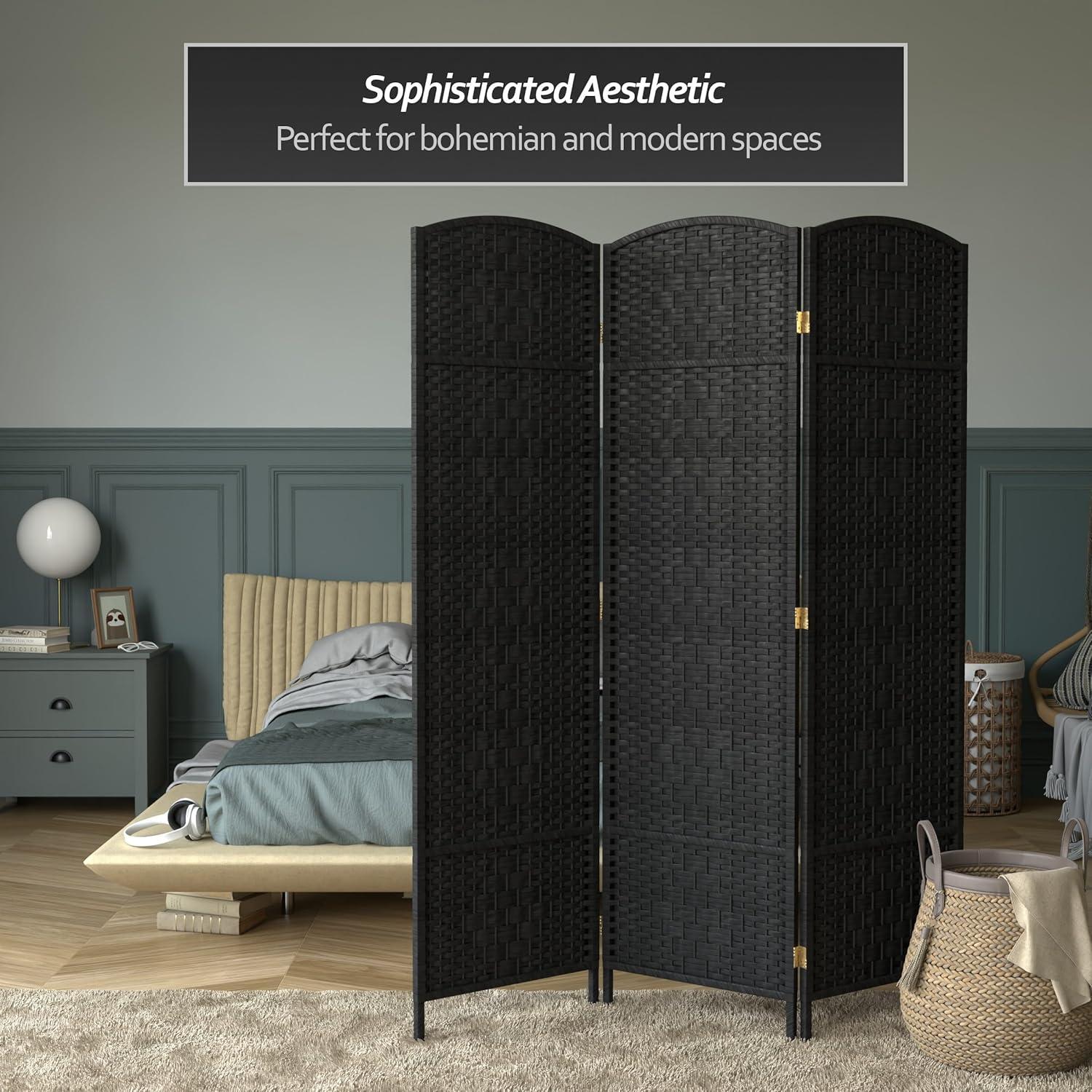 Oriental Furniture 6 ft. Tall Diamond Weave Room Divider - Natural - 3 Panel