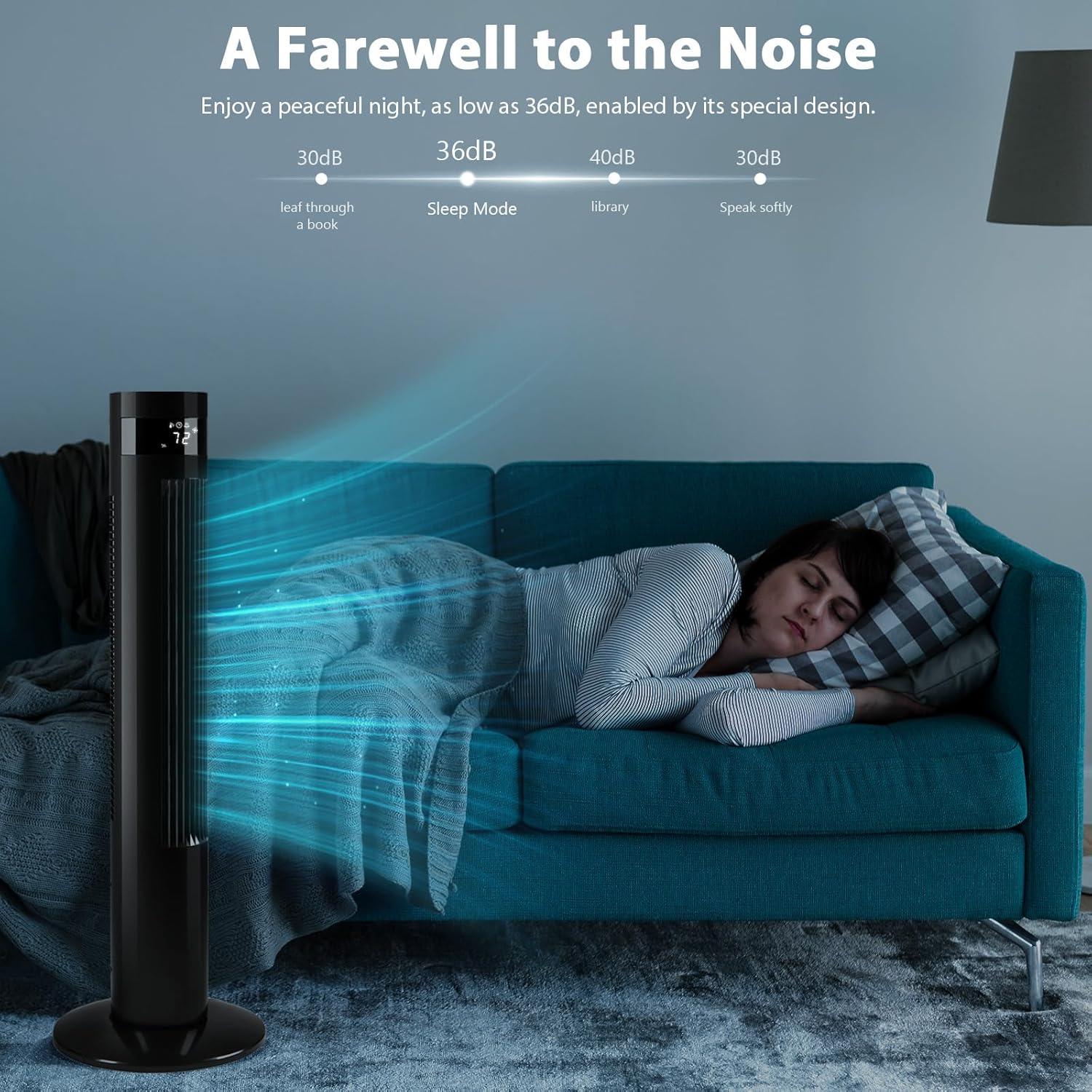 36 inch Tower Fan Portable Electric Oscillating Fan Quiet Remote Control Bladeless Floor Fan 3-Spped Wind Mode 12H Timer Bedroom Office