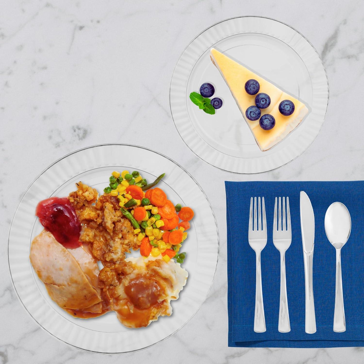 Perfect Settings Tableware 50 Pcs Clear Plastic Disposable Party Dinnerware Combo Set Dinner and Salad Size Plates (Set of 25)