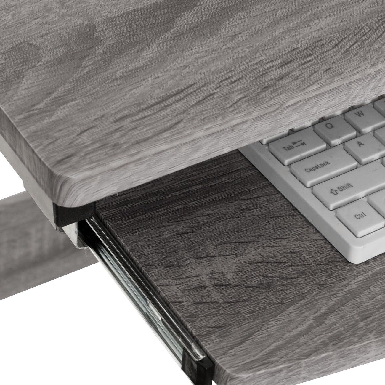 Complete Computer Workstation Desk Gray - Techni Mobili: With Drawer, Steel Frame, MDF Surface