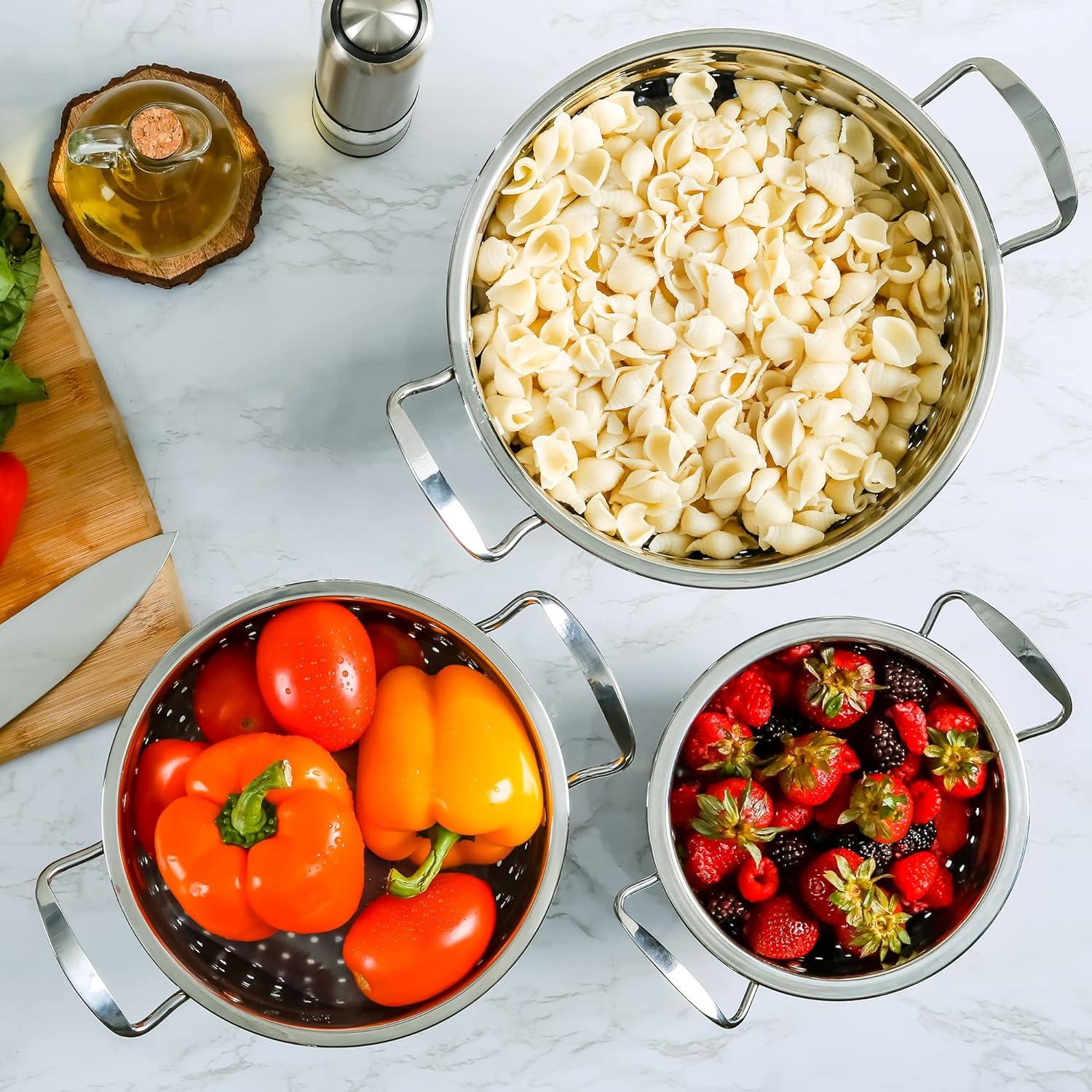 Premium Stainless Steel Colander Set with Handles, 3-Piece