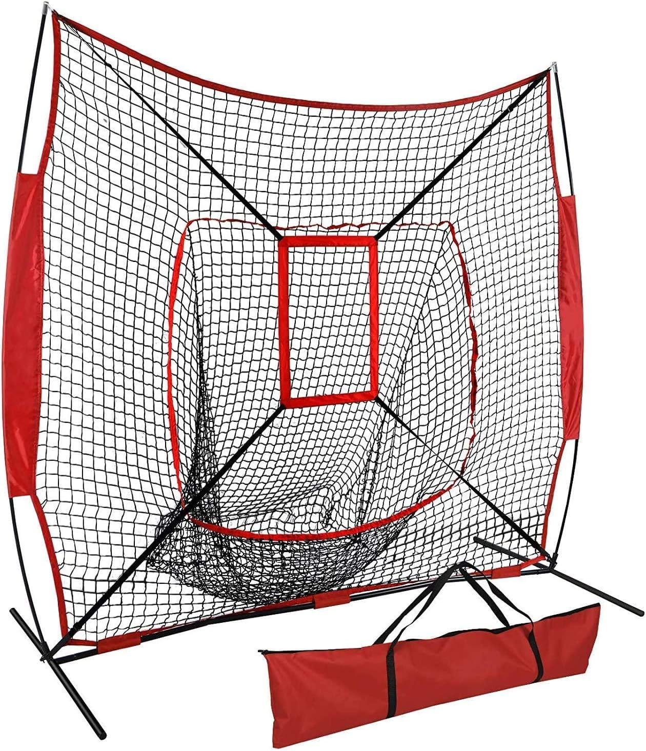 Zeny 7' x 7' Baseball Softball Practice Net Hitting Pitching Training Net w/Strike Zone,Bow Frame & Carry Bag