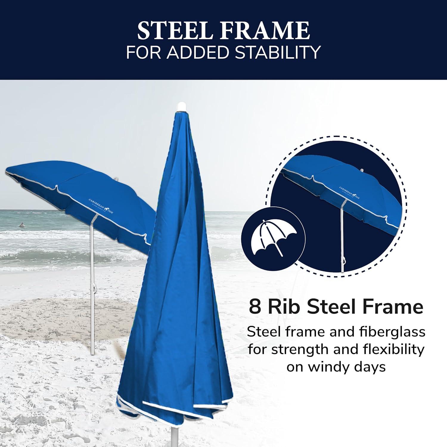 Caribbean Joe 6ft Beach Umbrella with UV Protection and Matching Case