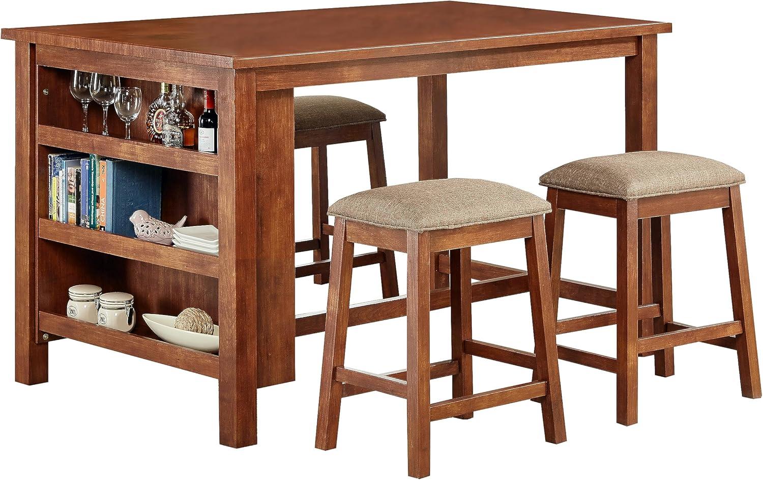 Brown Wood Veneer 5-Piece Pub Table Set with Storage