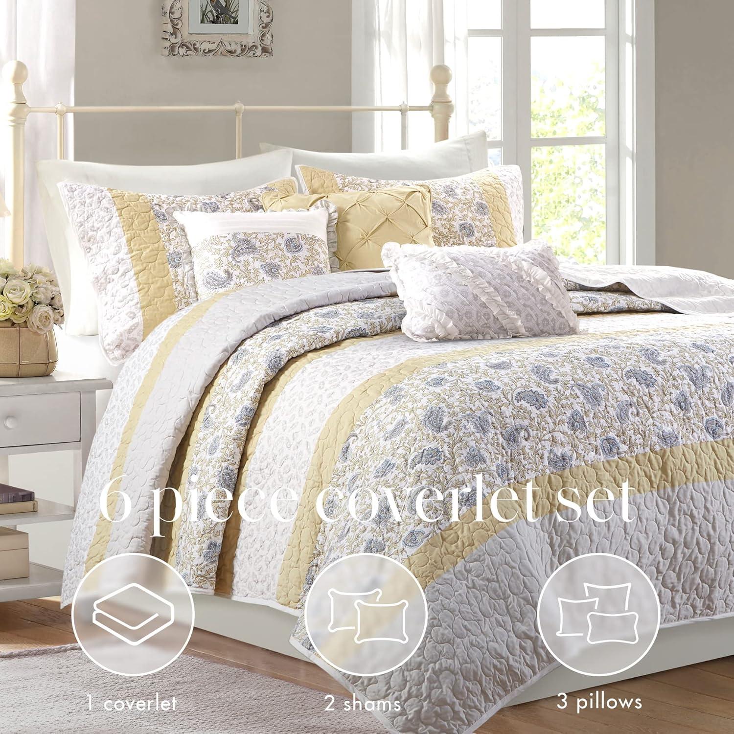 Dawn 6 Piece Cotton Percale Quilt Set with Throw Pillows