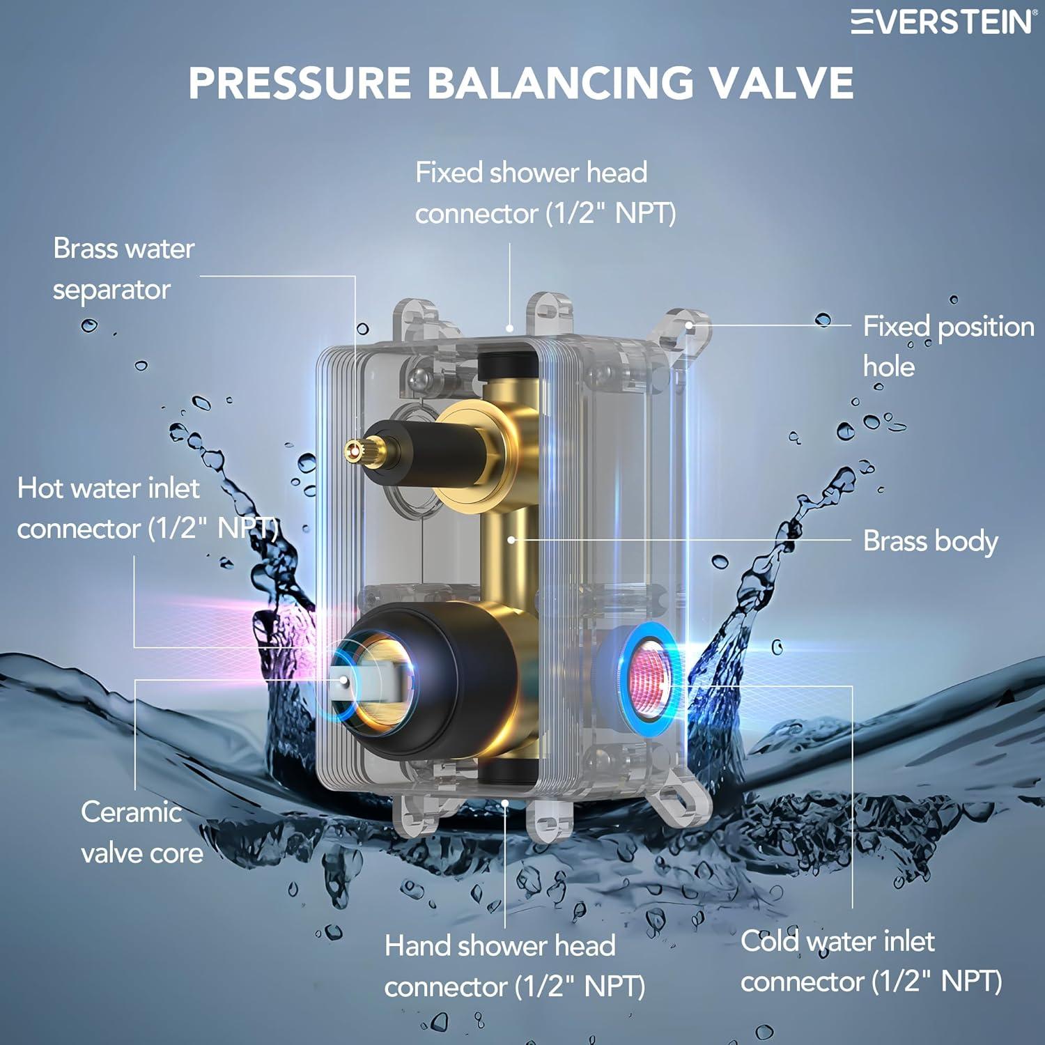 EVERSTEIN Shower Faucet Set 10 inch CUPC Shower System with Handheld Spray Wall Mounted Rain Shower Head Trim Kit with Upgraded Valve, Matte Black