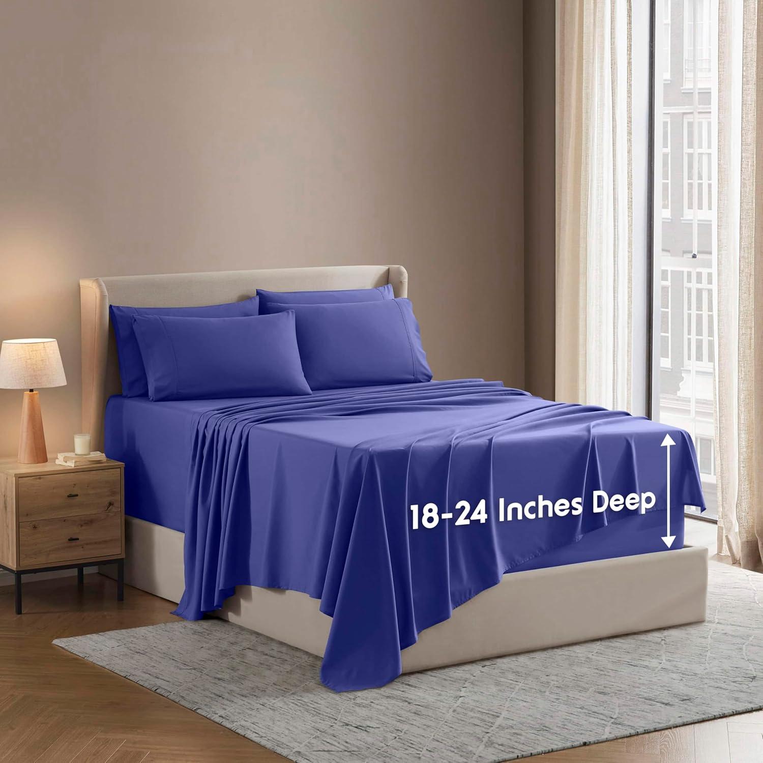 Nestl Extra Deep Pocket 6 Piece Sheet Sets, King Size Sheets & Pillowcases - Royal Blue