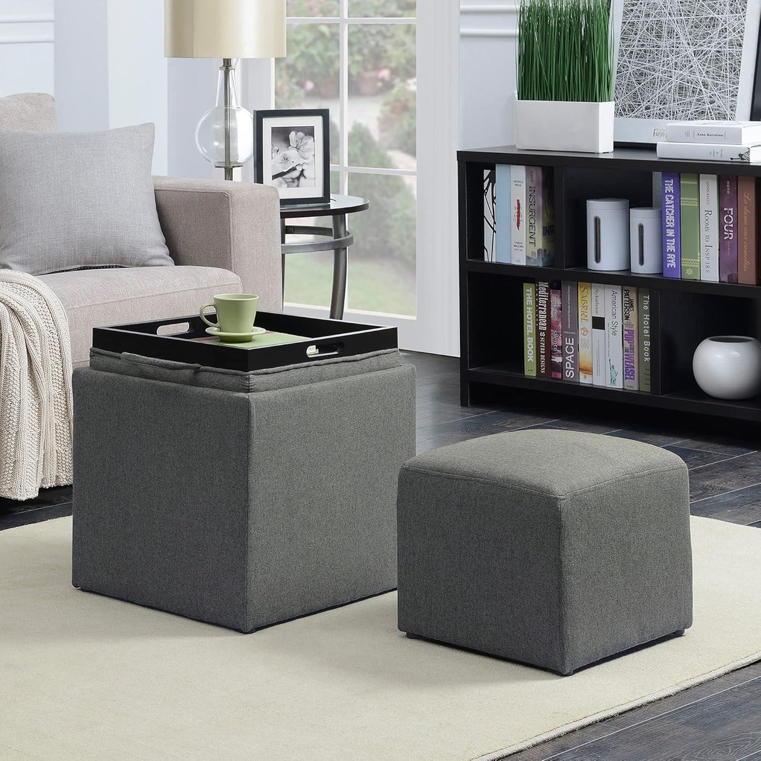 Park Avenue Soft Gray 18" Ottoman with Reversible Tray and Footstool