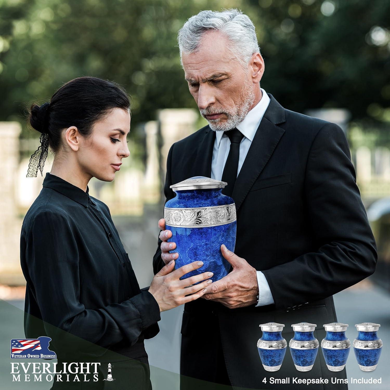 Blue Marble and Silver Decorative Cremation Urn Set