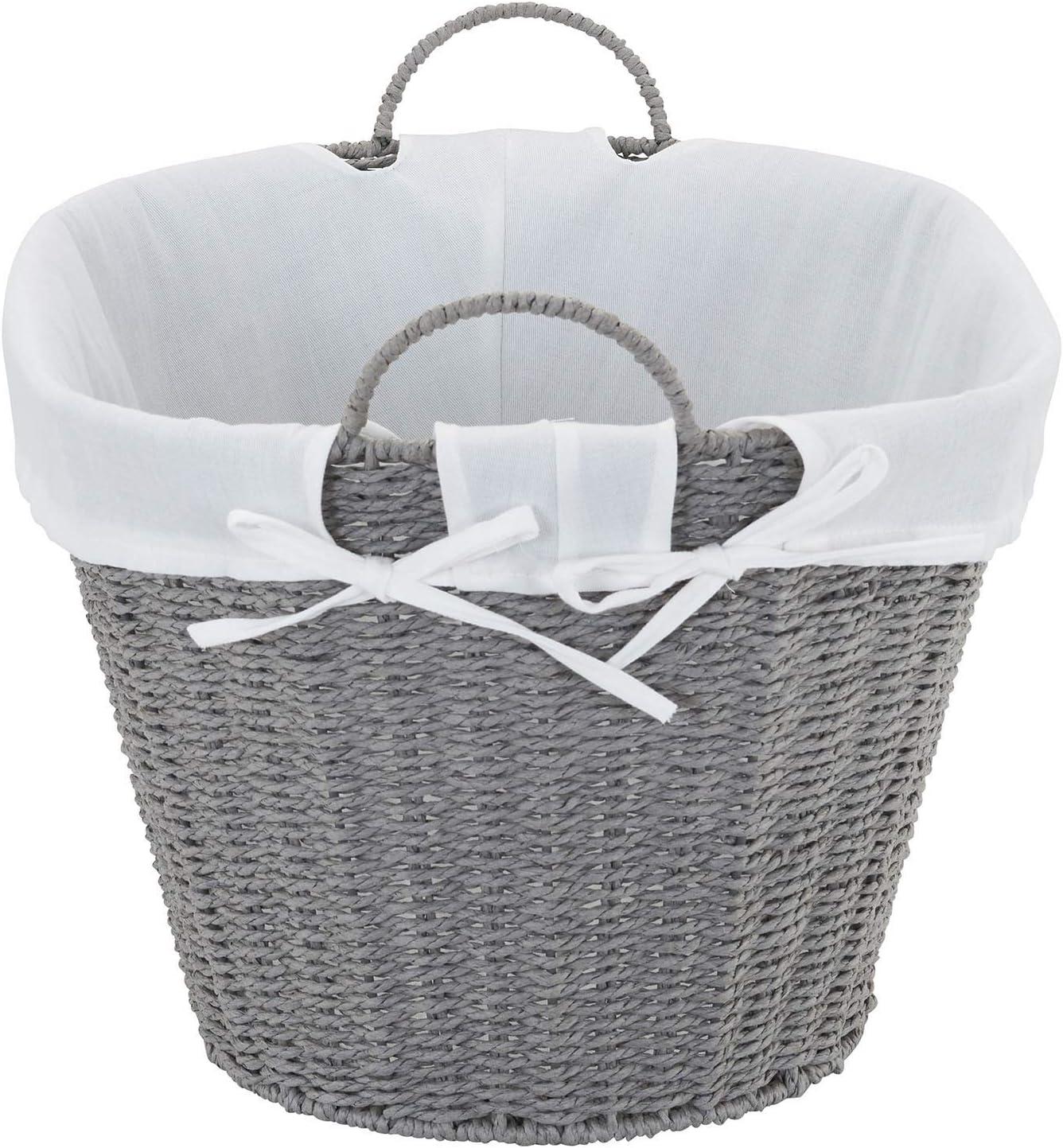 Woven Laundry Basket with Handles and Liner, Gray Paper Rope Laundry Basket