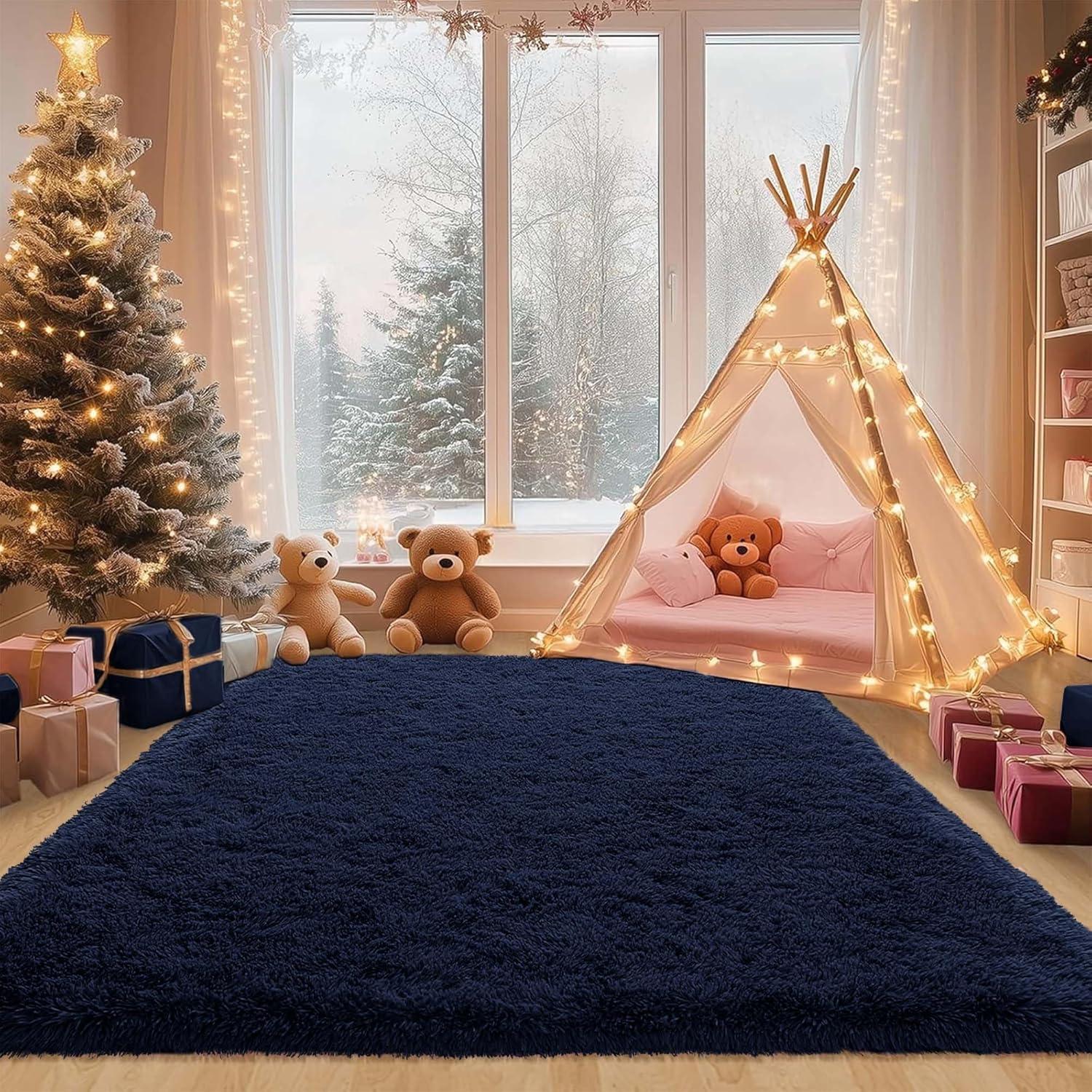 Nuloom Loni Cozy Plush Solid Pet Friendly Premium Machine Washable Shag Area Rug, 3' x 5', Navy