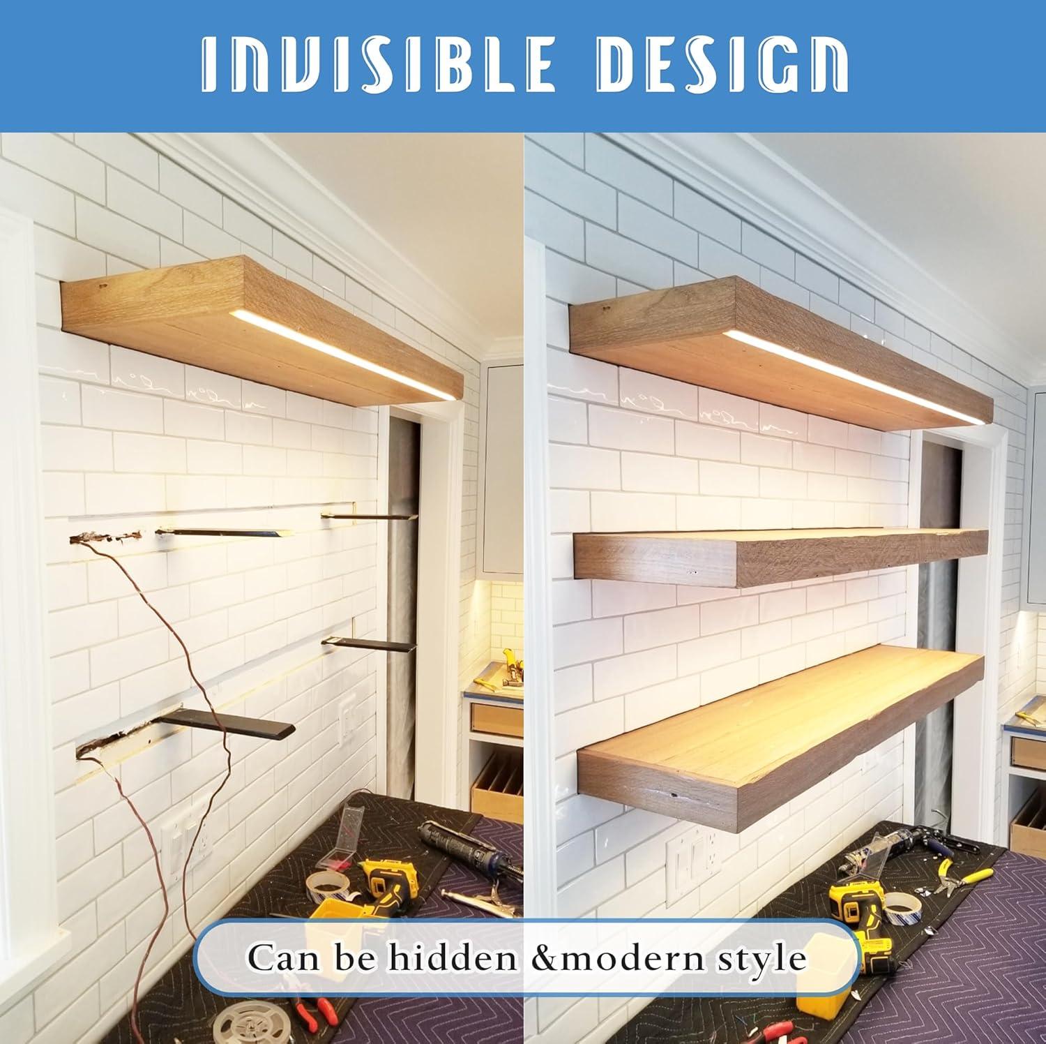 Floating Shelf Bracket 3/8" Thick Heavy Duty Shelf Brackets 4 Pack Free Hanging Countertop Support Bracket 8" Lx2.5 W Floating Wall Brackets for Cabinets, Granite, Dishwasher, Bench Seats Vanities