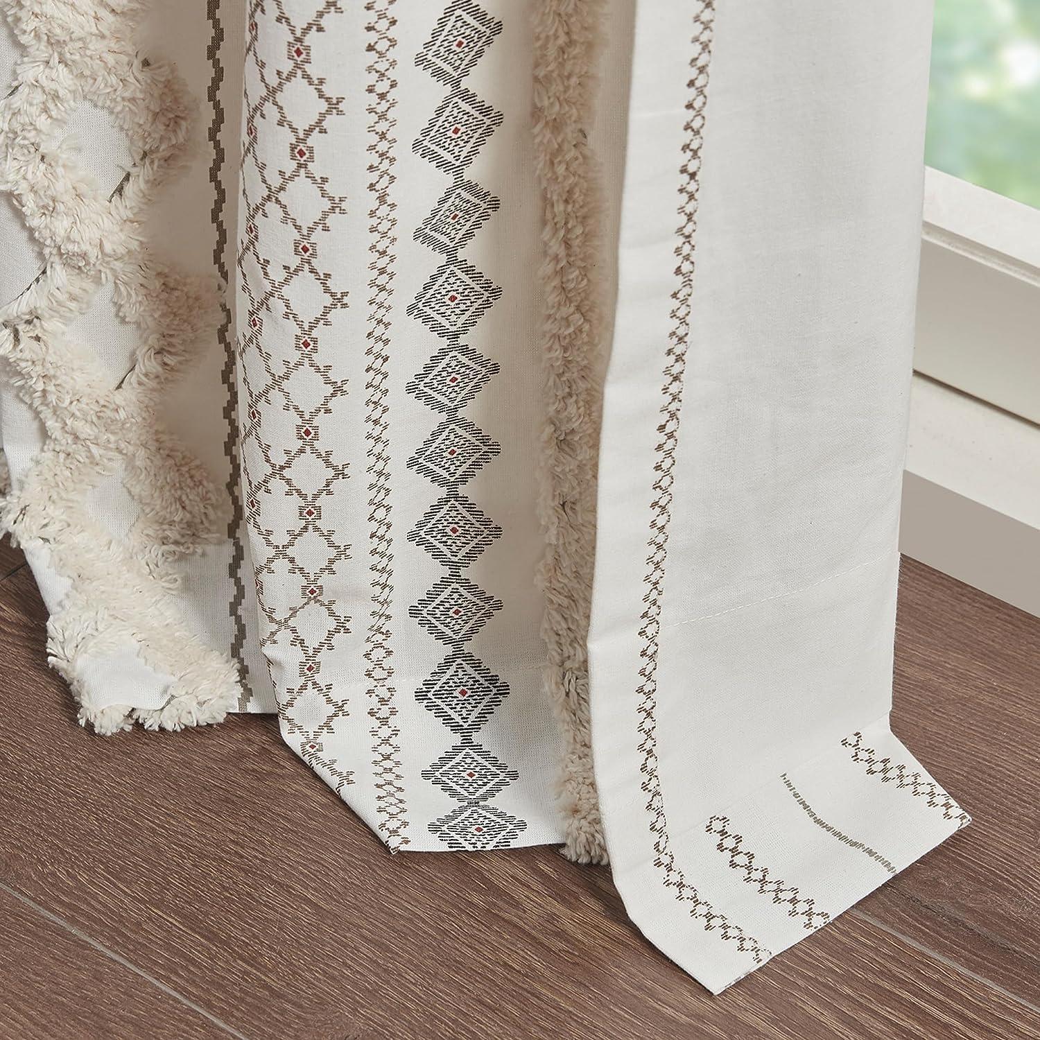 Ivory Cotton Chenille Stripe Room Darkening Curtain Panel