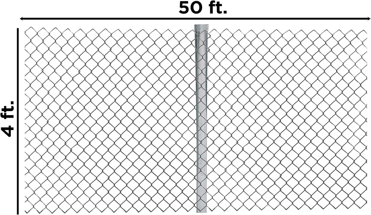 Galvanized Steel Diamond Mesh Chain Link Fence Kit, 4 x 50 ft, Silver