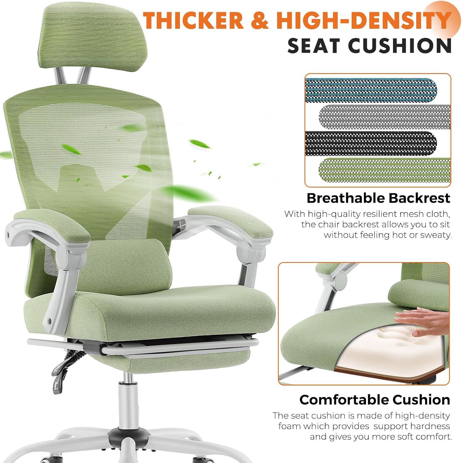 Green High-Back Mesh Swivel Office Chair with Footrest