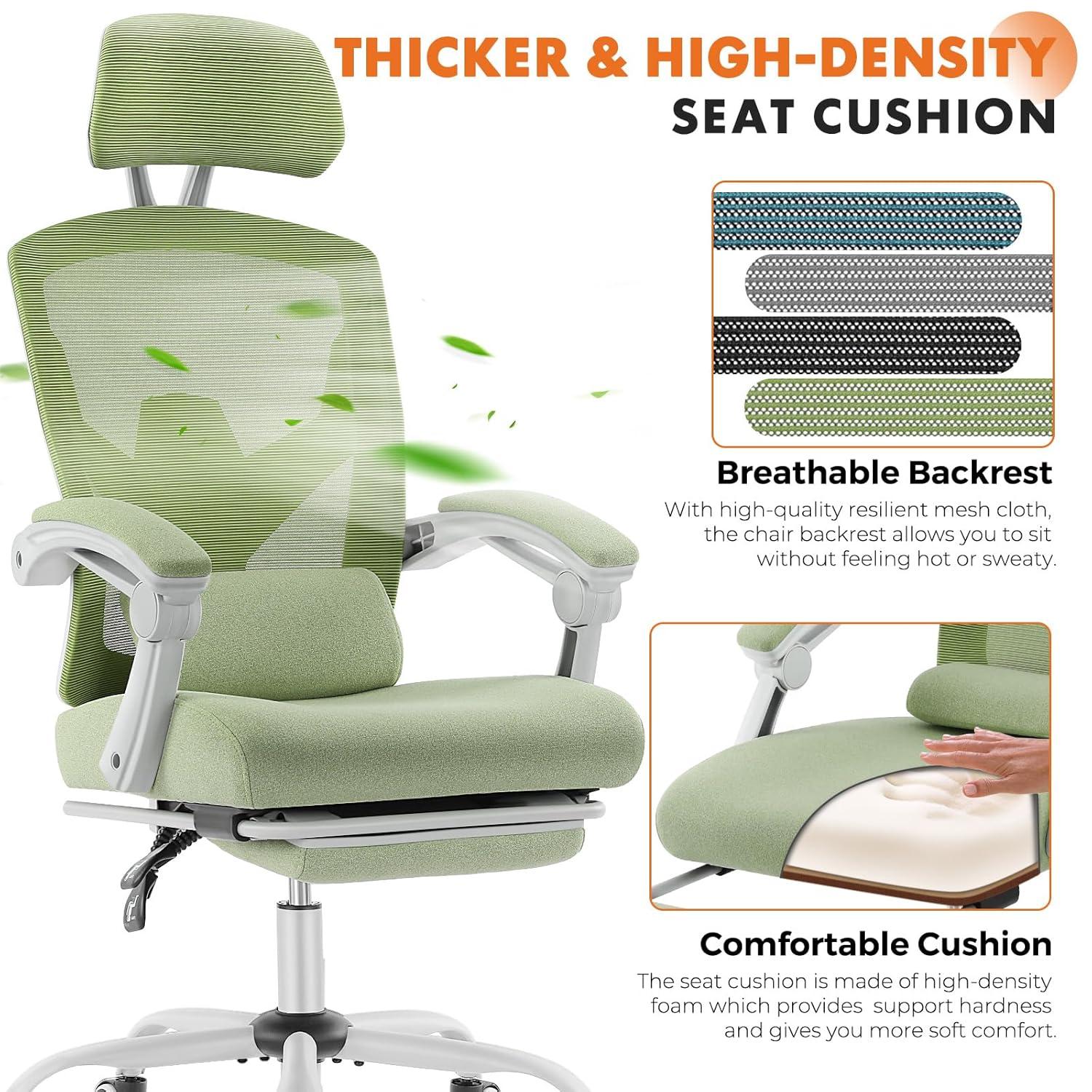 Green High-Back Mesh Swivel Office Chair with Footrest